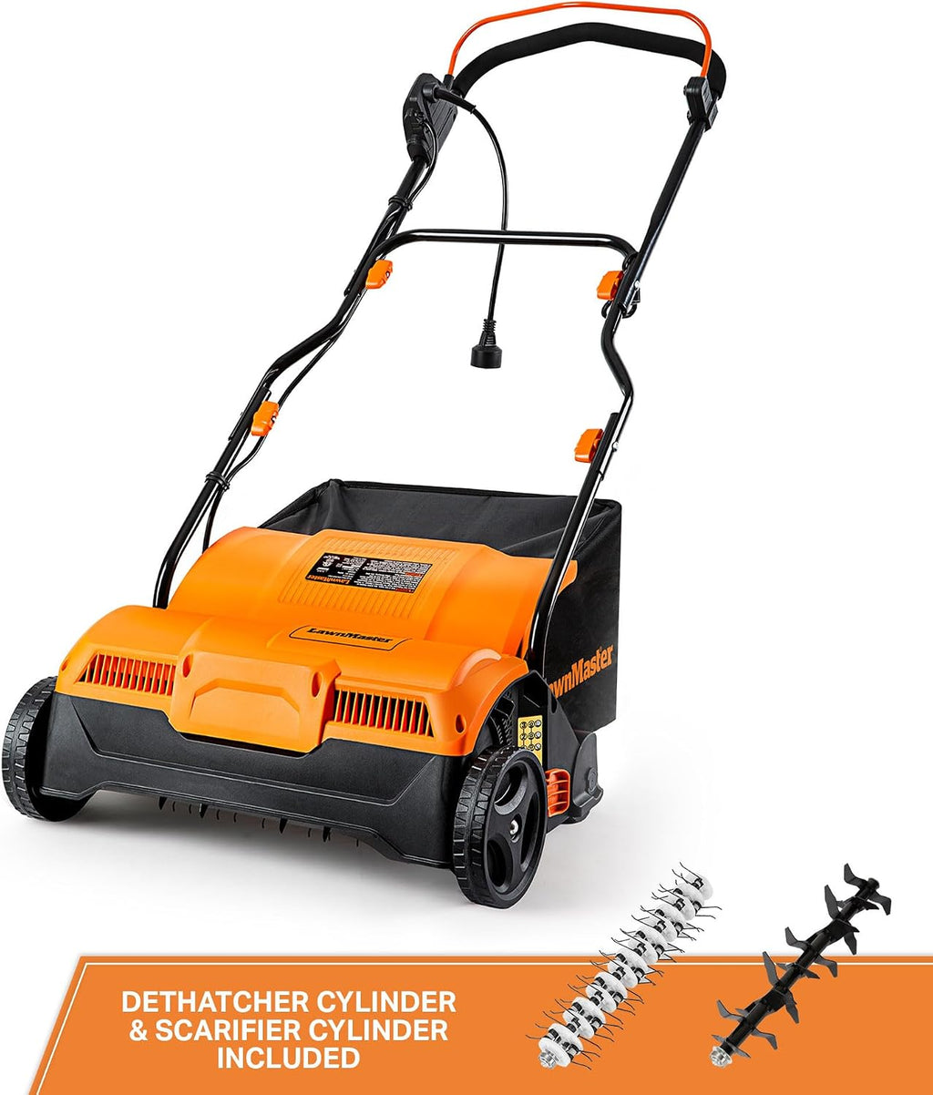 LawnMaster GVB1316 Electric 16' 13 Amp Dethatcher and Scarifier with 12 Gallon Collection Bag