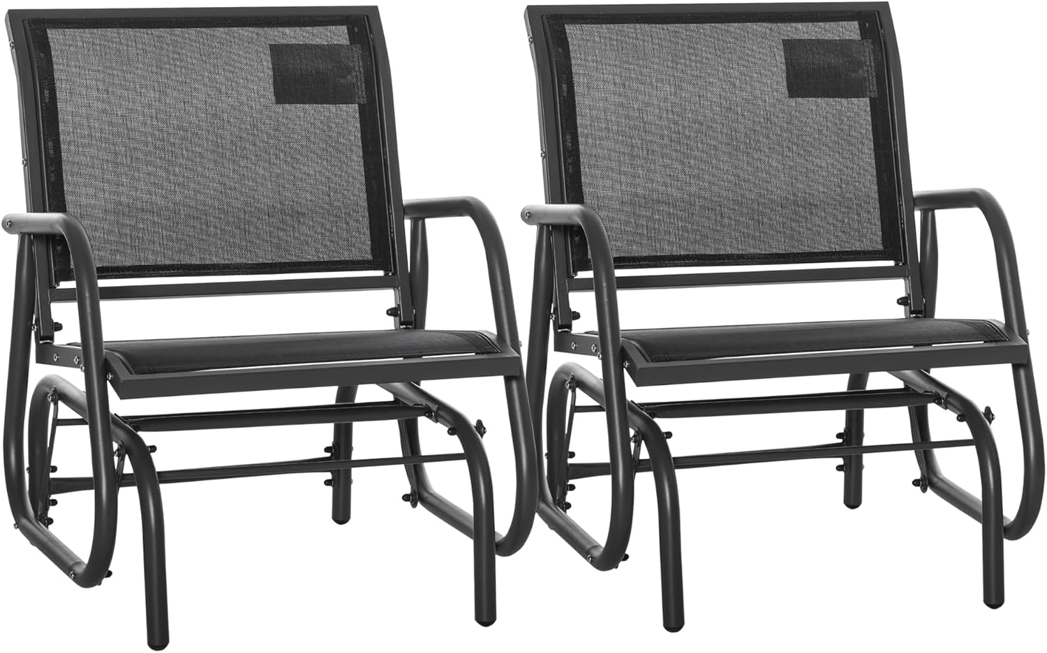 Outsunny Porch Glider Set of 2, Metal Frame Swing Glider Chair with Breathable Mesh Fabric, Curved Armrests and Steel Frame for Garden, Poolside, Backyard, Balcony, Black