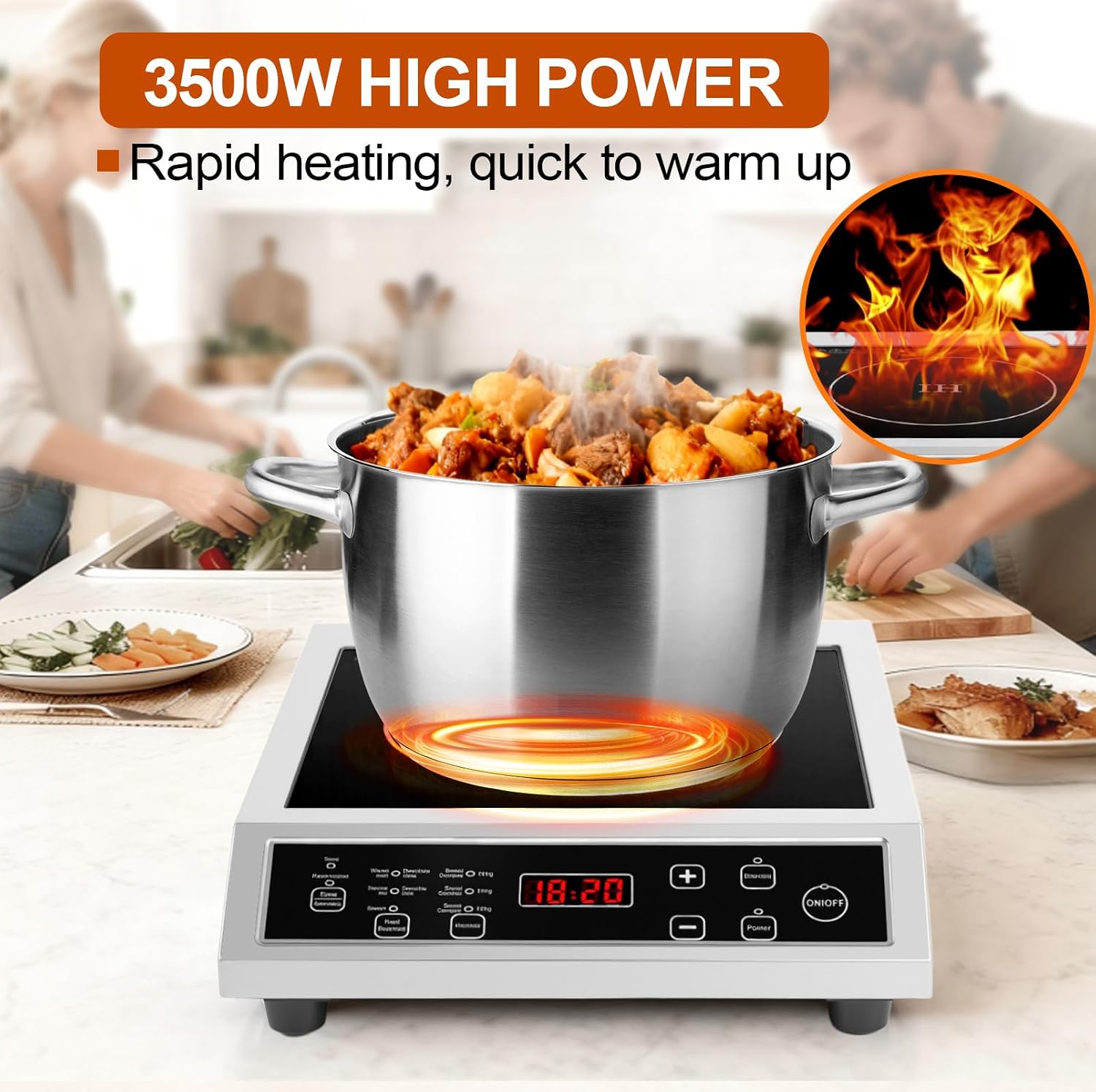 Portable Induction Cooktop, 3500W Countertop Burner, 8 heat settings Heat Settings & Stainless Steel Housing, 24H Appointment Scheduling
