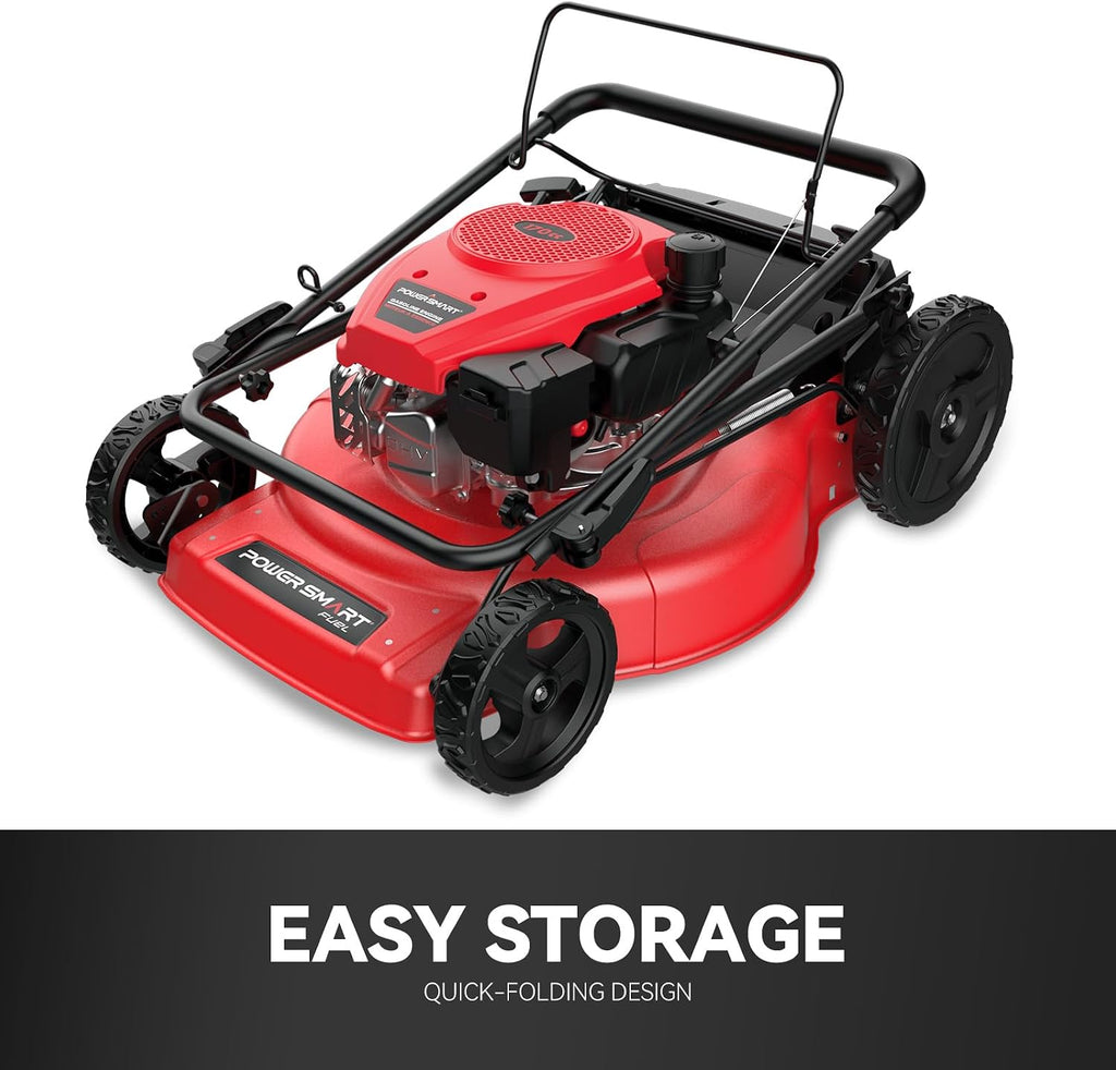 PowerSmart Self Propelled Gas Lawn Mower, 22 in. 170cc OHV Engine 2-in-1 Rear Wheel Drive, High Wheels, 6-Position Height Adjustment