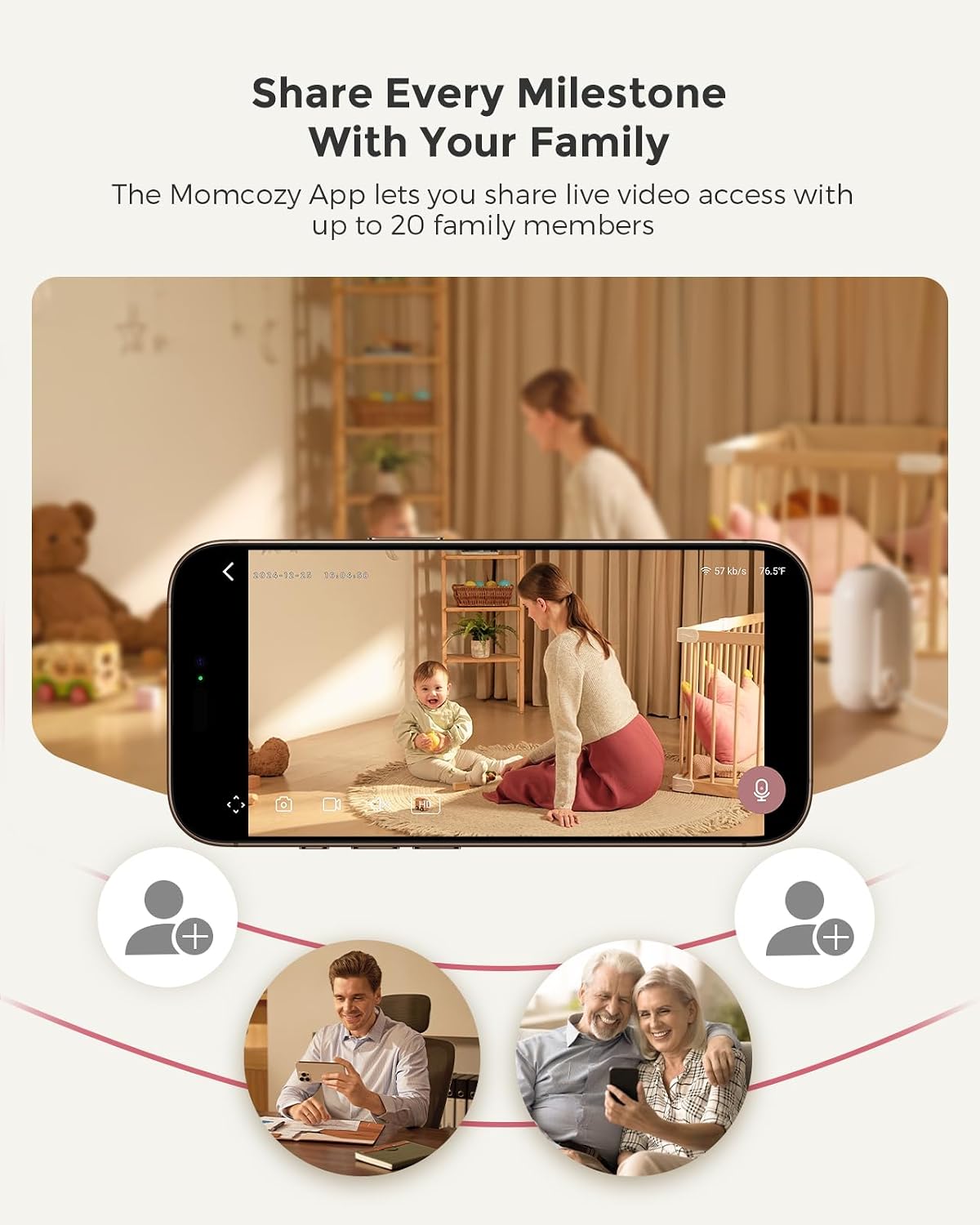 Momcozy BM04 Smart WiFi Baby Monitor with 2 Cameras, 5' 1080P Split Screen Video Baby Monitor with Camera and Audio, Motion Detection, Electric Fence, Clear Night Vision, 2-Way Audio, 5000mAh Battery