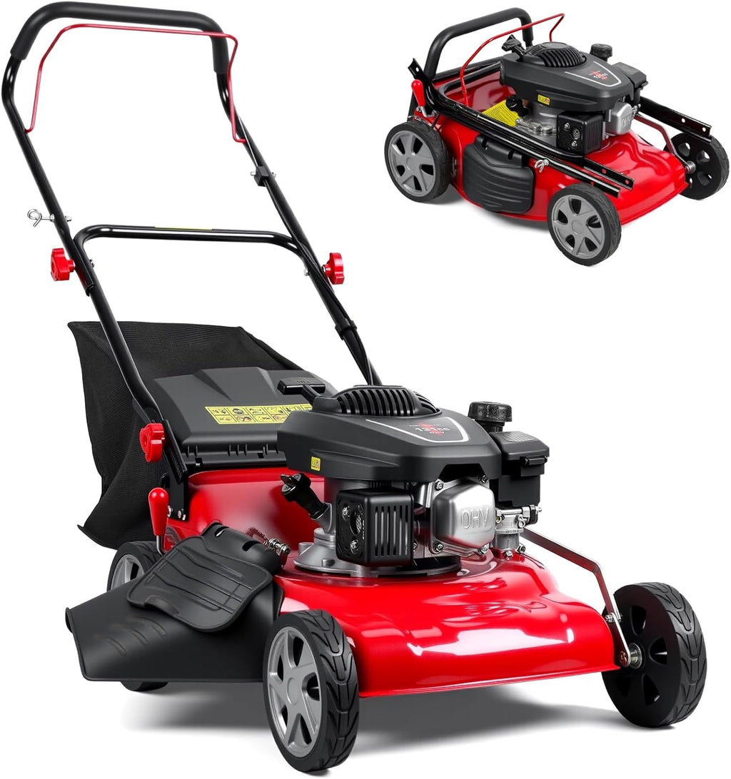 Foldable Self-Propelled Gas Lawn Mower with 131cc 4-Stroke Engine, 3-in-1(Bag/Mulch/Rear Discharge),8 Cutting Heights, Durable Steel Deck, Forced Air-Cooling System