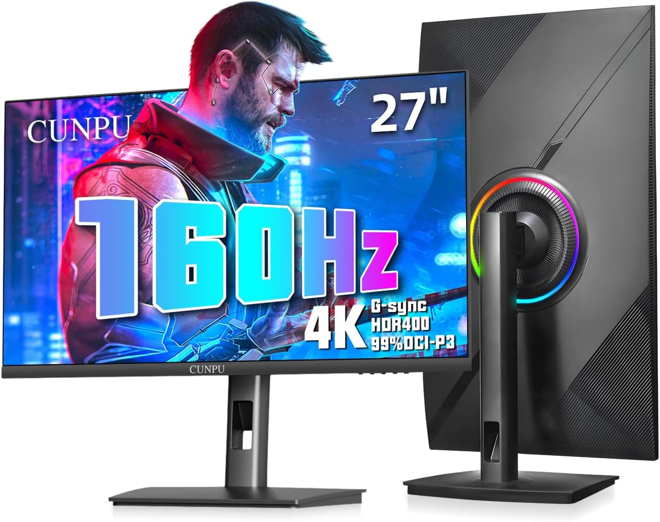 CUNPU 27' 4K 160Hz Ultimate Gaming Monitor, UHD Fast IPS 1ms, G-Sync Compatible & FreeSync, 99% DCI-P3, HDR400, HDMI 2.1 for PS5/Xbox 4K 120Hz, Full Ergonomic Stand