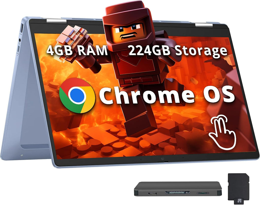 HP Chromebook x360 14' FHD Touchscreen Laptop, Intel Processor N100, 4GB RAM, 224GB Storage(64GB eMMC+160GB Docking Station Set), UHD Graphics, Wi-Fi 6, 720p HD Camera, Chrome OS, Sky Blue