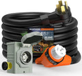 Rophor 50 Amp Generator Cord and Pre-Drilled Power Inlet Box, 15FT Heavy Duty NEMA 14-50P to SS2-50R Extension Cord Twist Locking with Inlet Box, 125/250V, 12500W, ETL Listed for Outdoor Emergency Kit