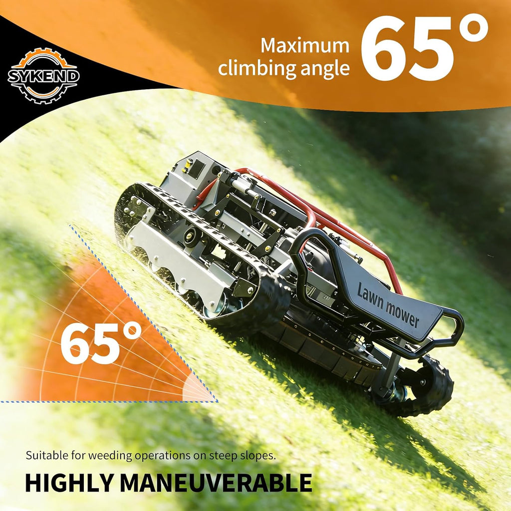 Remote-Controlled Robotic Lawnmower with a Powerful 22hp Brand Engine, Capable of Climbing Slopes up to 65°, and Featuring a High-Power 48v Brushless Motor Suitable for All Terrains
