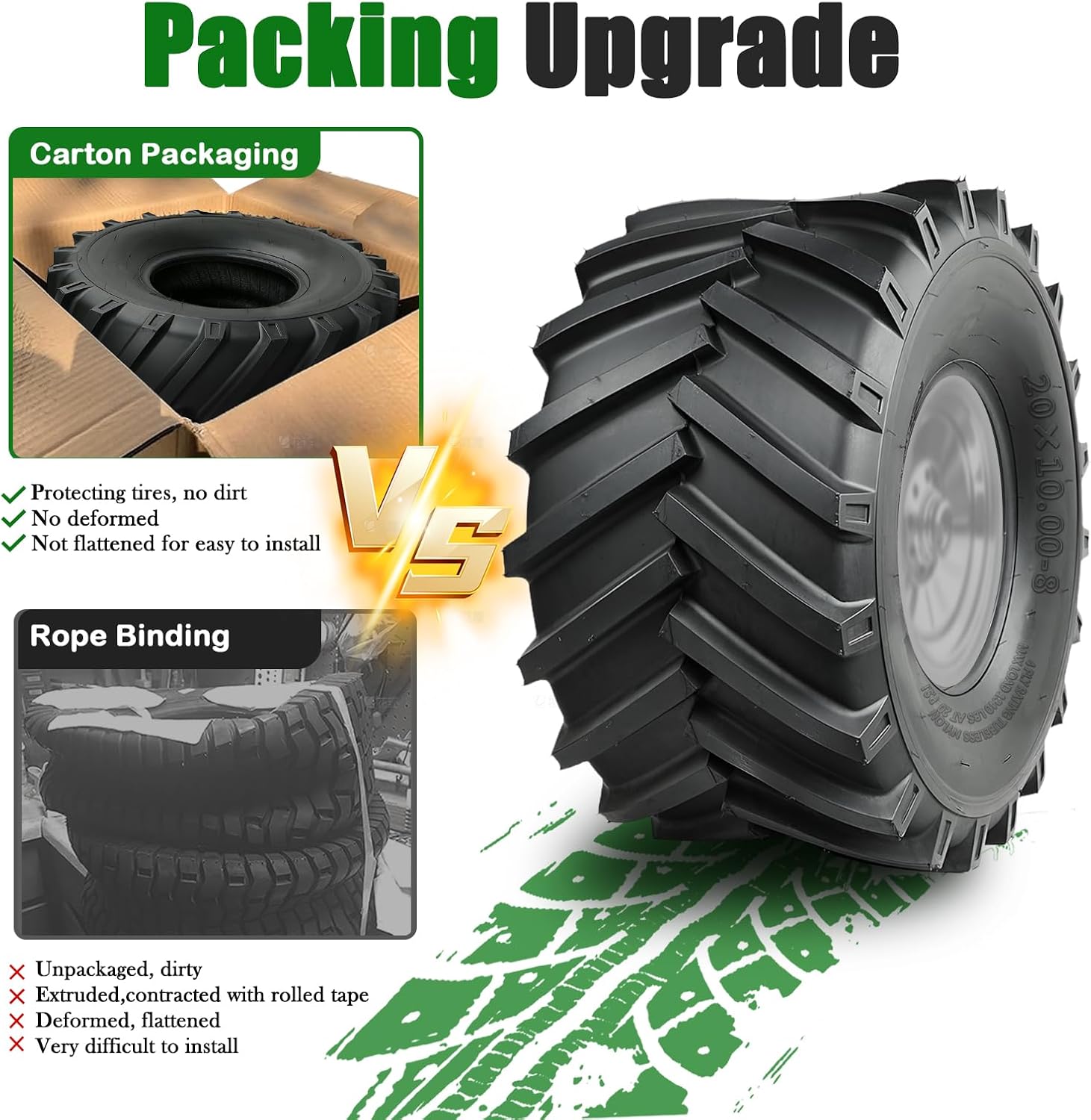 TRIPOWER 20x10.00-8 Lawn Mower Tire - 20x10x8 AG Tires for Lawn Garden Tractor and Riding Mower - Workout Tires for Flipping, Durable 4PR Tubeless, 1340lbs Capacity, Set of 2