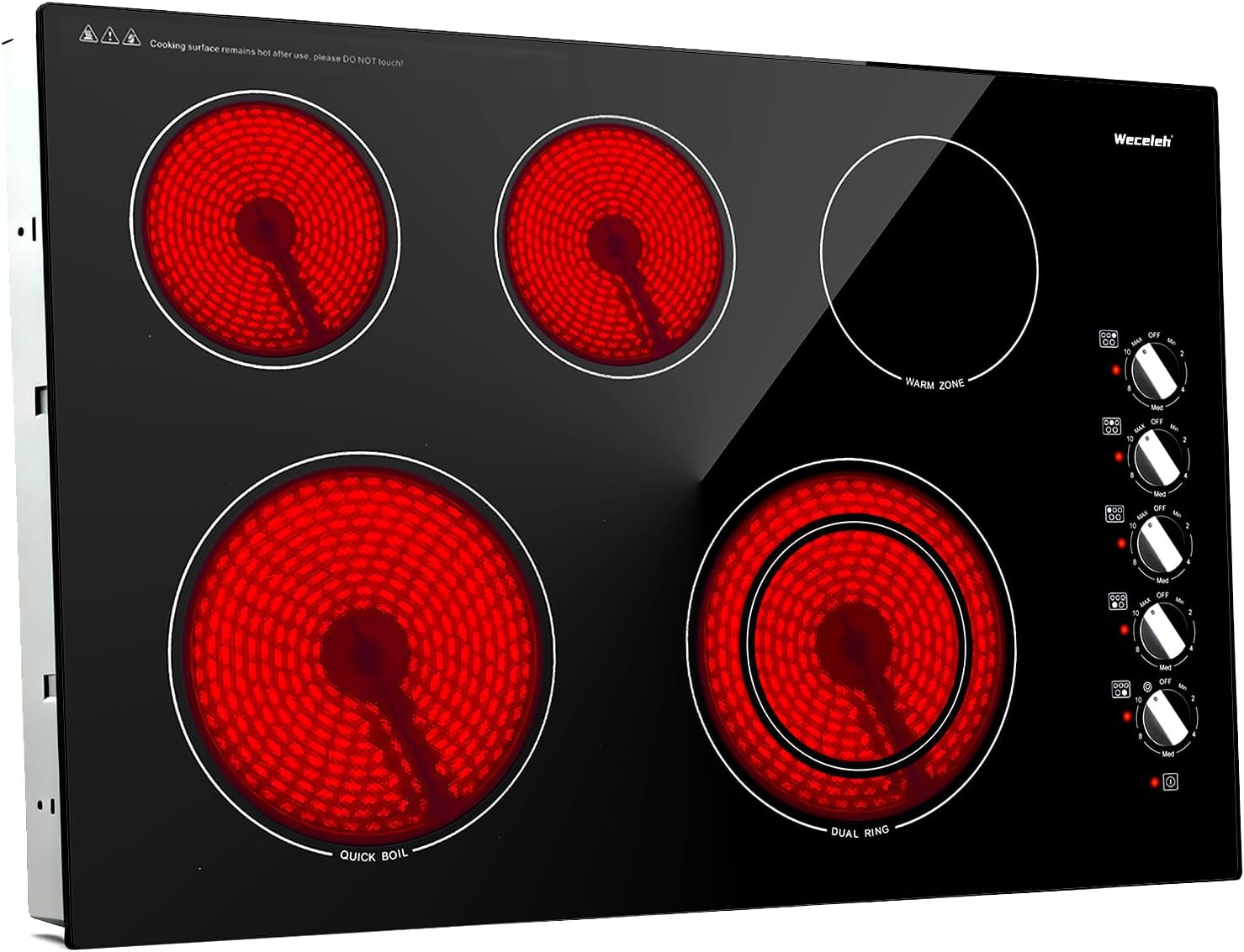 30 Inch Electric Cooktop, 5 Burners Built-in Cooktop, 7300W Knob Control Electric Stove Top with 11 Power Levels, Safety Lock, Dual Ring, Heat Retention Function, Hot Surface Indicator