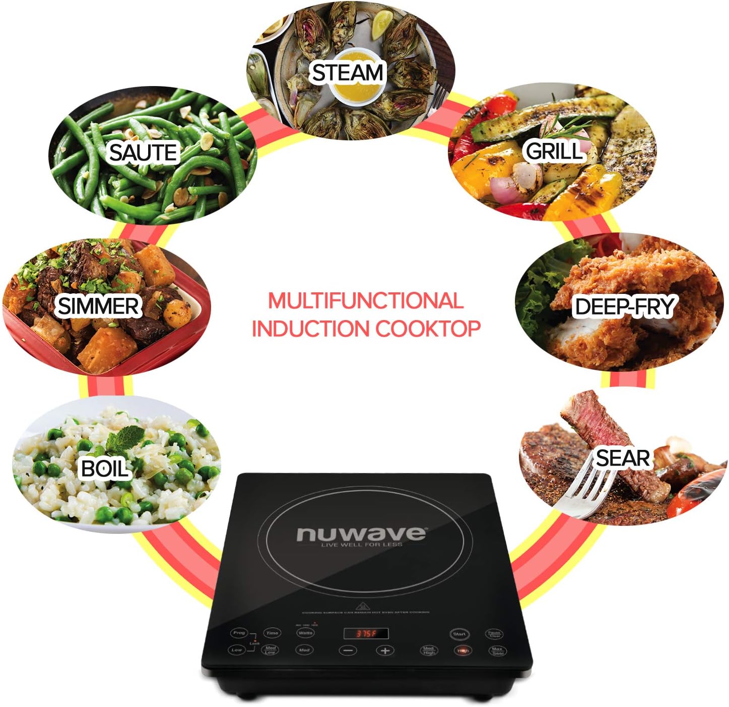 Nuwave Pro Chef Induction Cooktop, NSF-Certified, Commercial-Grade, Portable, Powerful 1800W, Large 8' Heating Coil, 94 Temp Settings 100°F - 575°F in 5°F, Shatter-Proof Ceramic Glass Surface