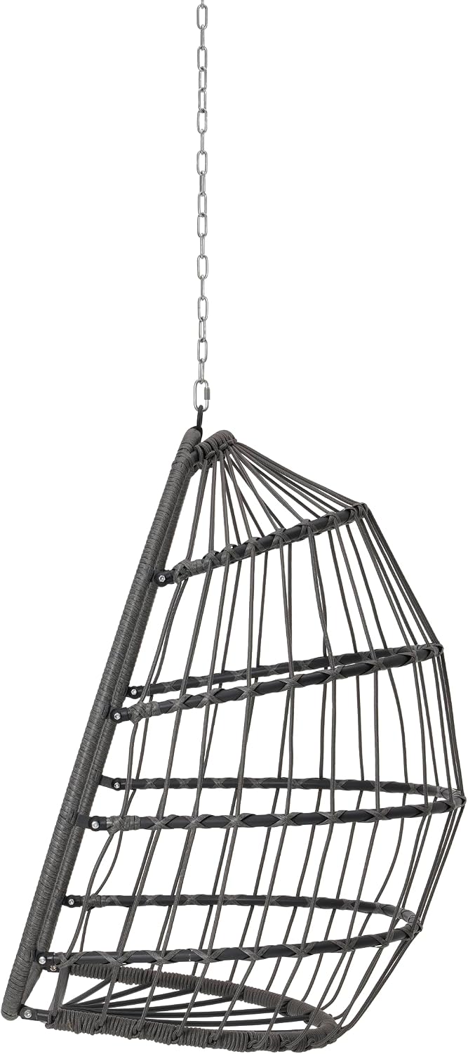 KEIKI Hanging Egg Chair, Outdoor Patio Swing Basket Egg Chair with Cushion, 360LBS Load Rattan Wicker Hammock Chair for Balcony, Garden, Living Room, Dark Grey