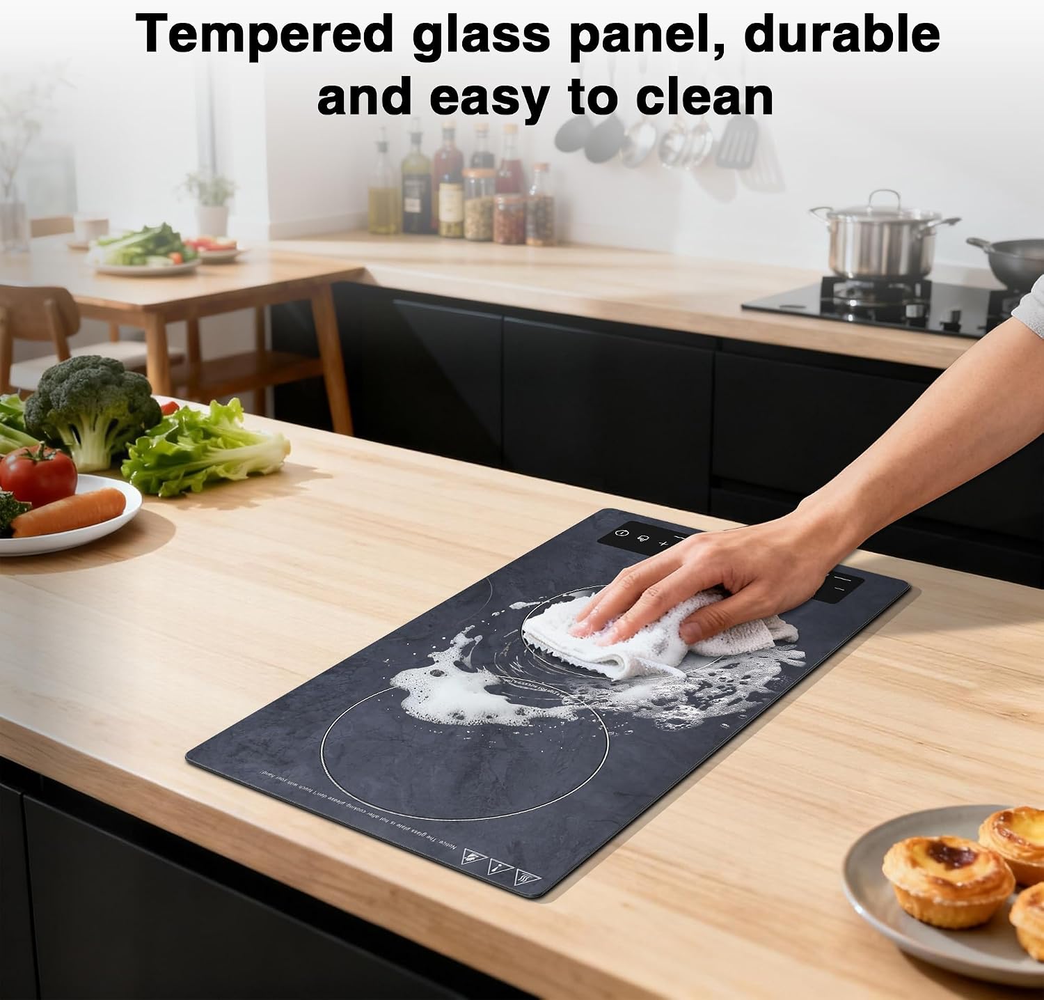 Double Induction Cooktop Portable Electric Cooktop 12 Inch, 110V Induction Burner Hot Plate with Safety Lock, Auto Shutoff Timer Setting, 9 Heating Level and Overheating Protection