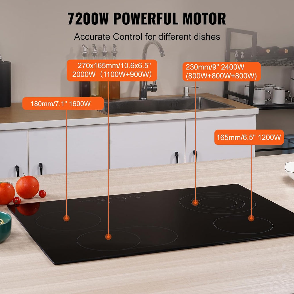 VEVOR Electric Stove Top 30inch 4 Burners Electric Cooktop,9 Power Levels & Sensor Touch Control,Easy to Clean Ceramic Glass Surface,Child Safety Lock,240V
