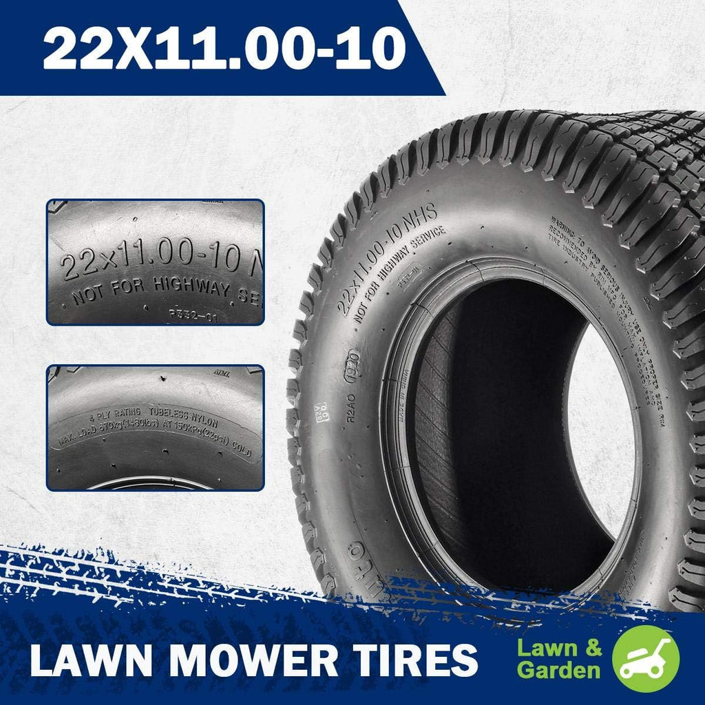 MaxAuto 22X11-10 Turf Lawn Mower Golf Cart Tractor Riding Garden Tire, P332 4PR Tubeless, Load Range B,2Pcs