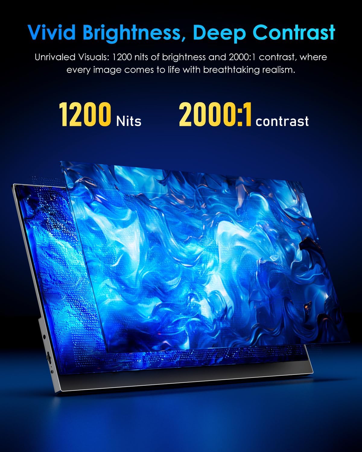 Yodoit 4K Portable Monitor, 16' 3840×2400 UHD IPS Travel Screen 1200nit Sunlight-Readable with 145% sRGB, 2000:1 Contrast for Photo Editing Outdoor Work Compatible with Laptop PC Mac PS5 Black
