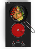 Electric Cooktop, 2 Burner Ceramic Cooktop 2400W 110V, Built-in or Countertop with Touch and Knob Control, 10 Power Levels, Child Lock, Timer, Hot Surface Indicator, Overheat Protection