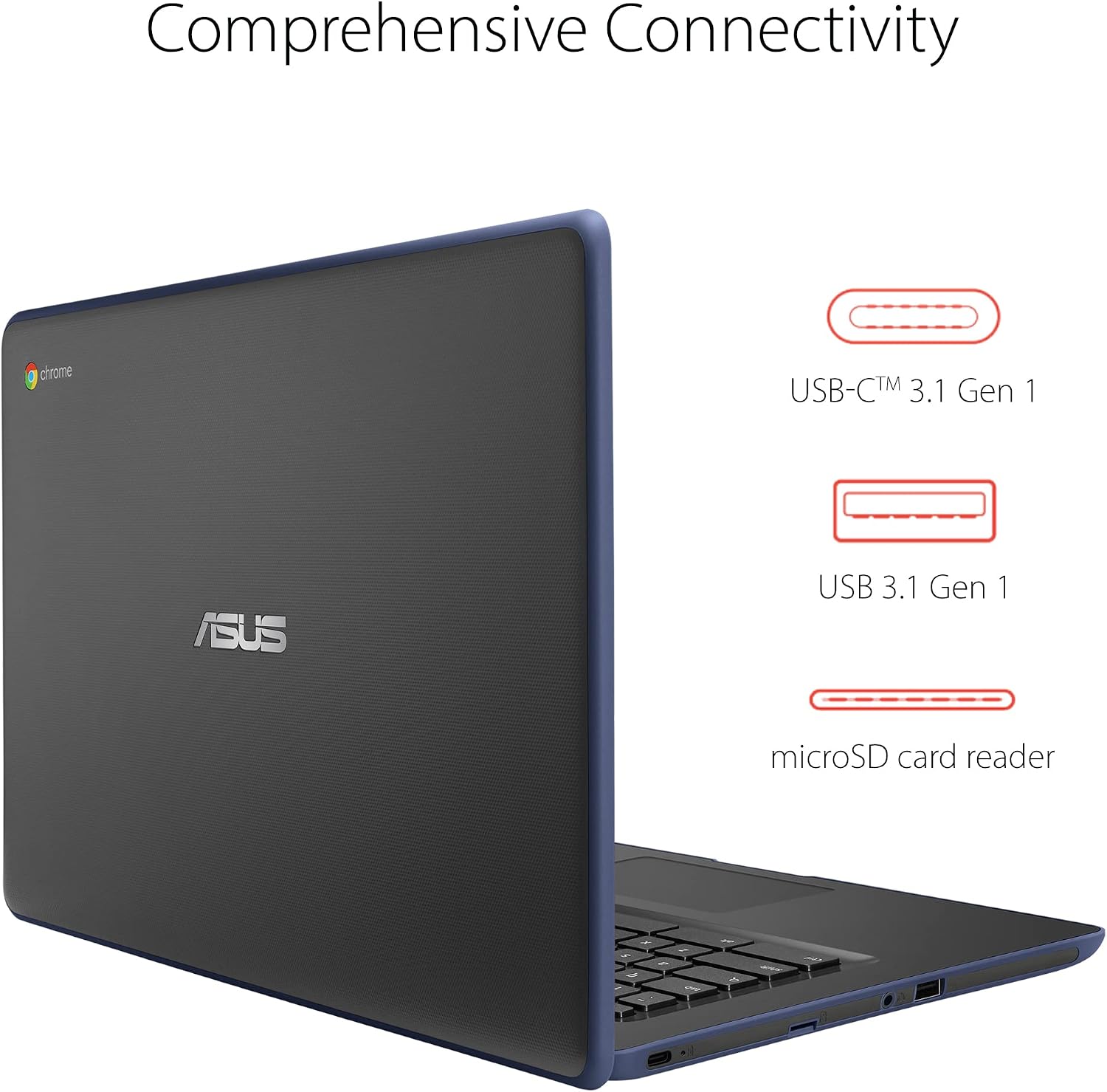 ASUS Chromebook C403 Rugged & Spill Resistant Laptop, 14.0' HD, Intel Celeron N3350 Processor, 4GB RAM, 32GB eMMC 810G Durability, Dark Blue, Chrome OS, C403NA-WS42-BL (Renewed)