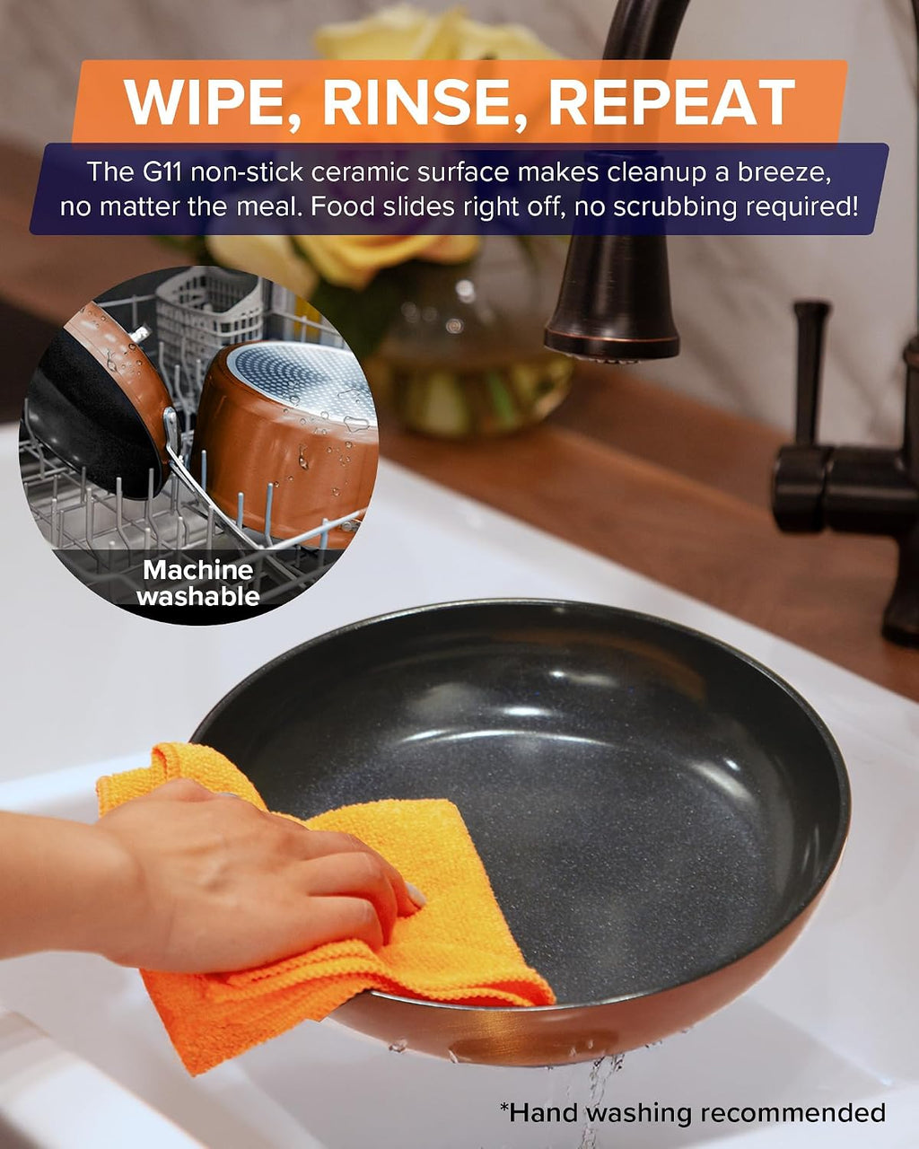 Nuwave Healthy G11-Pots and Pans Set Non Stick, 9H Near-Diamond Hardness Scratch-Resistant, Works on All Stovetops, PFAS Free, with Frying Pans, Saucepans & Glass Lids, Stay-Cool Handles, Copper