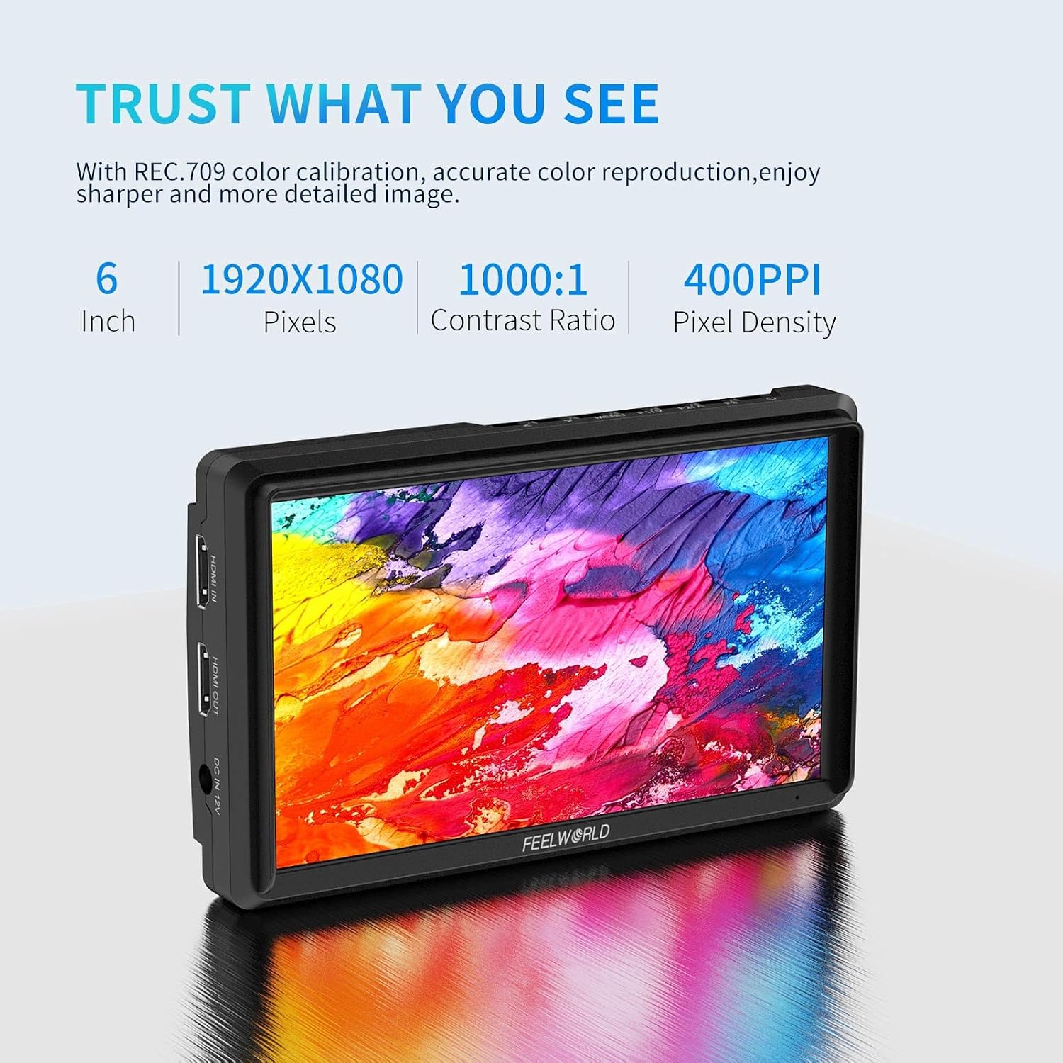 FEELWORLD FW568 6 inch FHD 450nit DSLR Camera Field Monitor with Waveform LUTs Video Peaking Focus Assist 1920x1080 IPS 4K HDMI Professional Video Accessories