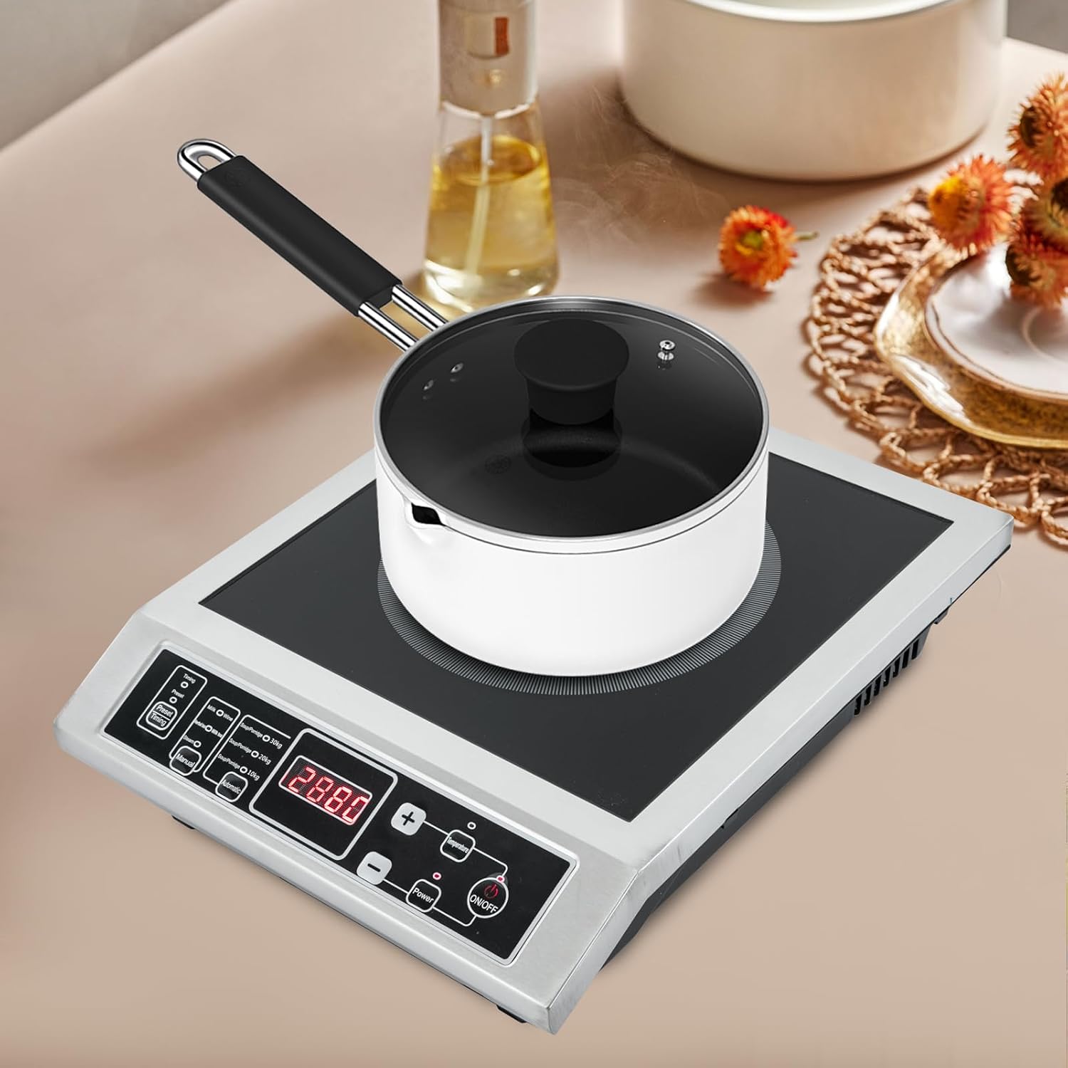 3500W Portable Induction Cooktop, Countertop Burner Induction Hot Plate With 8-Level Temperature And Power Adjustment Function