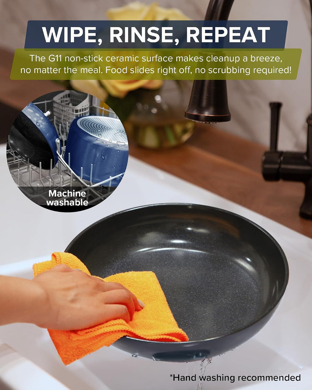 Nuwave Healthy G11-Pots and Pans Set Non Stick, 9H Near-Diamond Hardness Scratch-Resistant, Works on All Stovetops, PFAS Free, with Frying Pans, Saucepans & Glass Lids, Stay-Cool Handles, Deep Blue