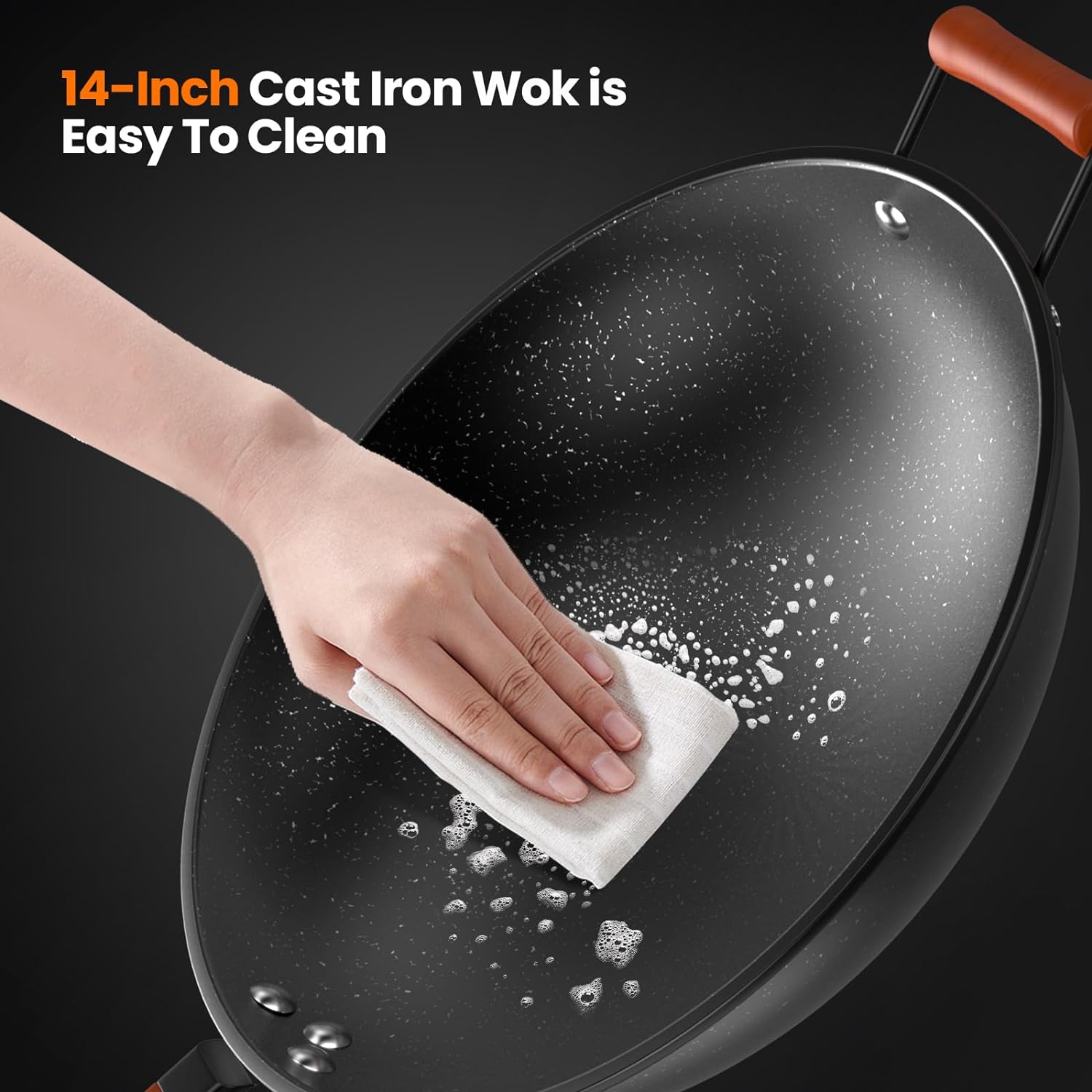 1800W Induction Wok,Stainless Steel Electric Wok Used For Home And Commercial,Temp From 140°F to 460°F,Concave Surface Dual Control 10 Power 24H Timer,14-inch Cast Iron Wok Included