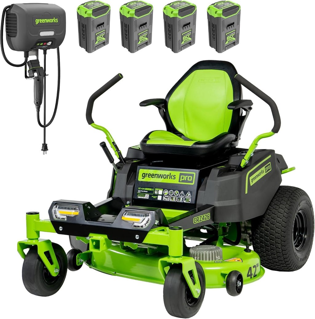 Greenworks 60V 42' Electric CrossoverZ Zero Turn Lawn Mower, (4) 8.0Ah Batteries and 600W Charger