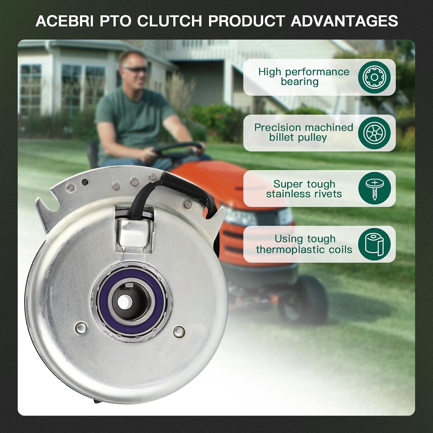 ACEBRI Electric PTO Clutch Fit for Grass-Hopper 388740 218 430D 220 223 225 226V 227 321D 322D 325 329 428D Clutch, for Big Dog for Hustler 601311 601311K Clutch Lawn Mower Part