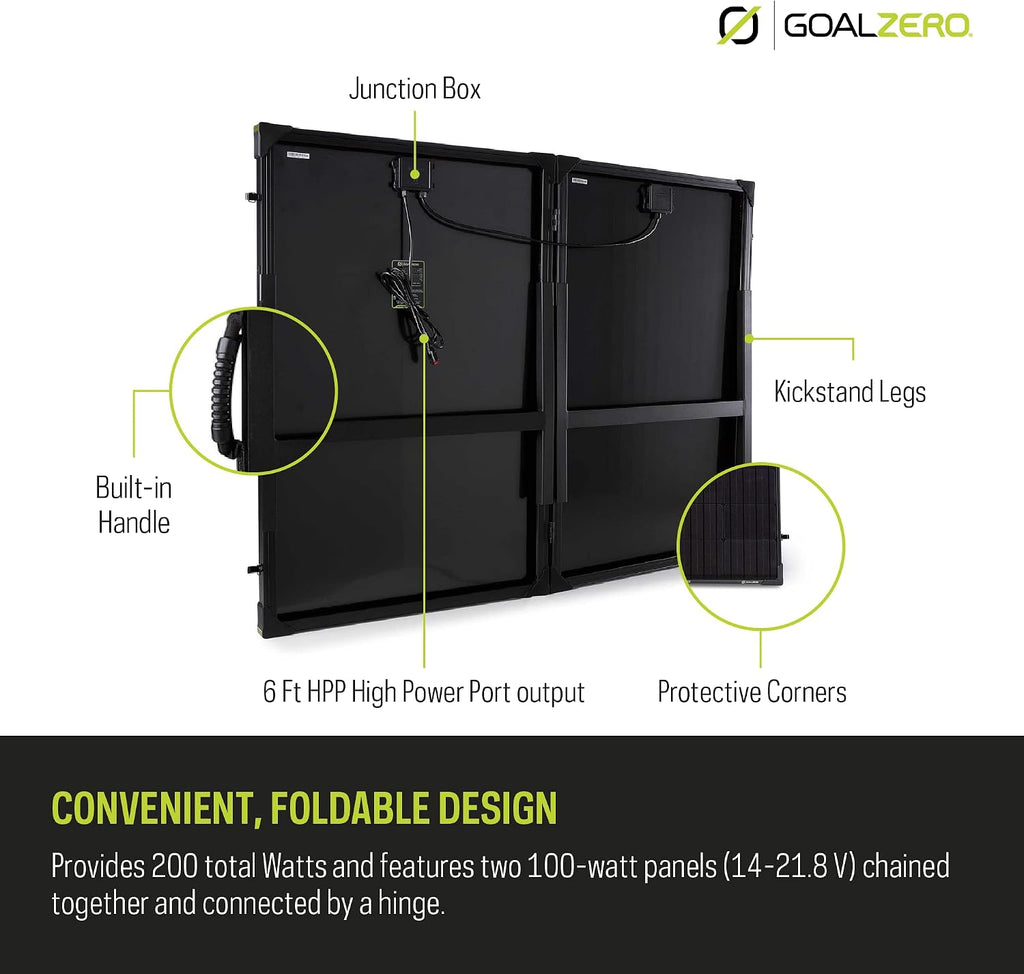 Goal Zero Boulder 200 Briefcase, 200-Watt Monocrystalline Solar Panel with Kickstand, Portable Solar Panel for Camping and Tailgating, Emergency Solar Power