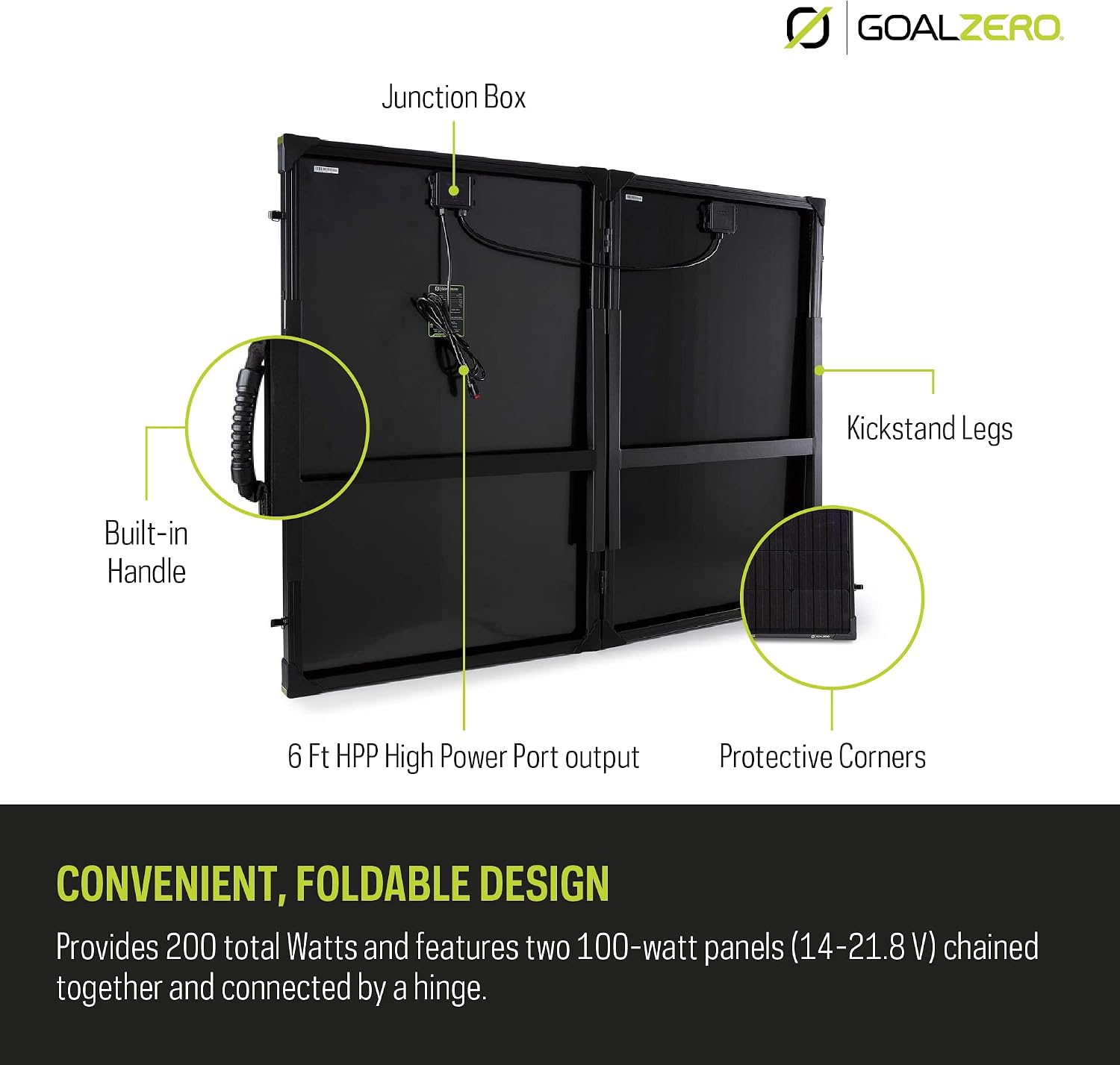 Goal Zero Boulder 200 Briefcase, 200-Watt Monocrystalline Solar Panel with Kickstand, Portable Solar Panel for Camping and Tailgating, Emergency Solar Power