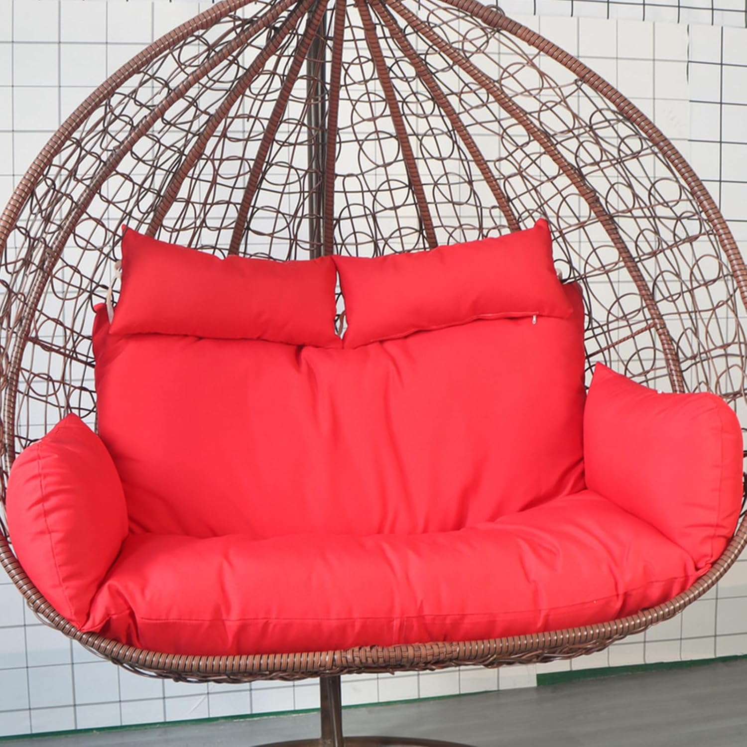 Hammock Swing Chair Cushion, Swing Chair Replacement Pad, Double Egg Chair Cushion Luxury Outdoor Patio Wicker Loveseat Hanging Chair Cushion for 2 Persons Patio Backyard Balcony,Red