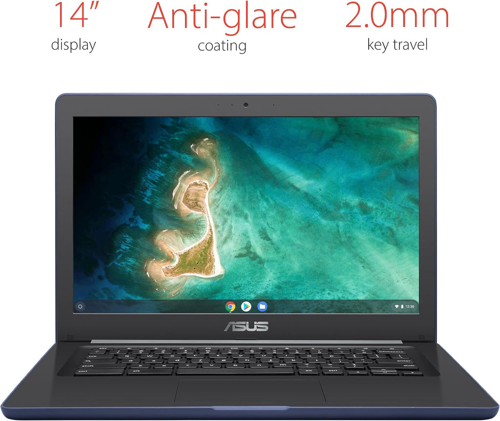 ASUS Chromebook C403 Rugged & Spill Resistant Laptop, 14.0' HD, Intel Celeron N3350 Processor, 4GB RAM, 32GB eMMC 810G Durability, Dark Blue, Chrome OS, C403NA-WS42-BL (Renewed)