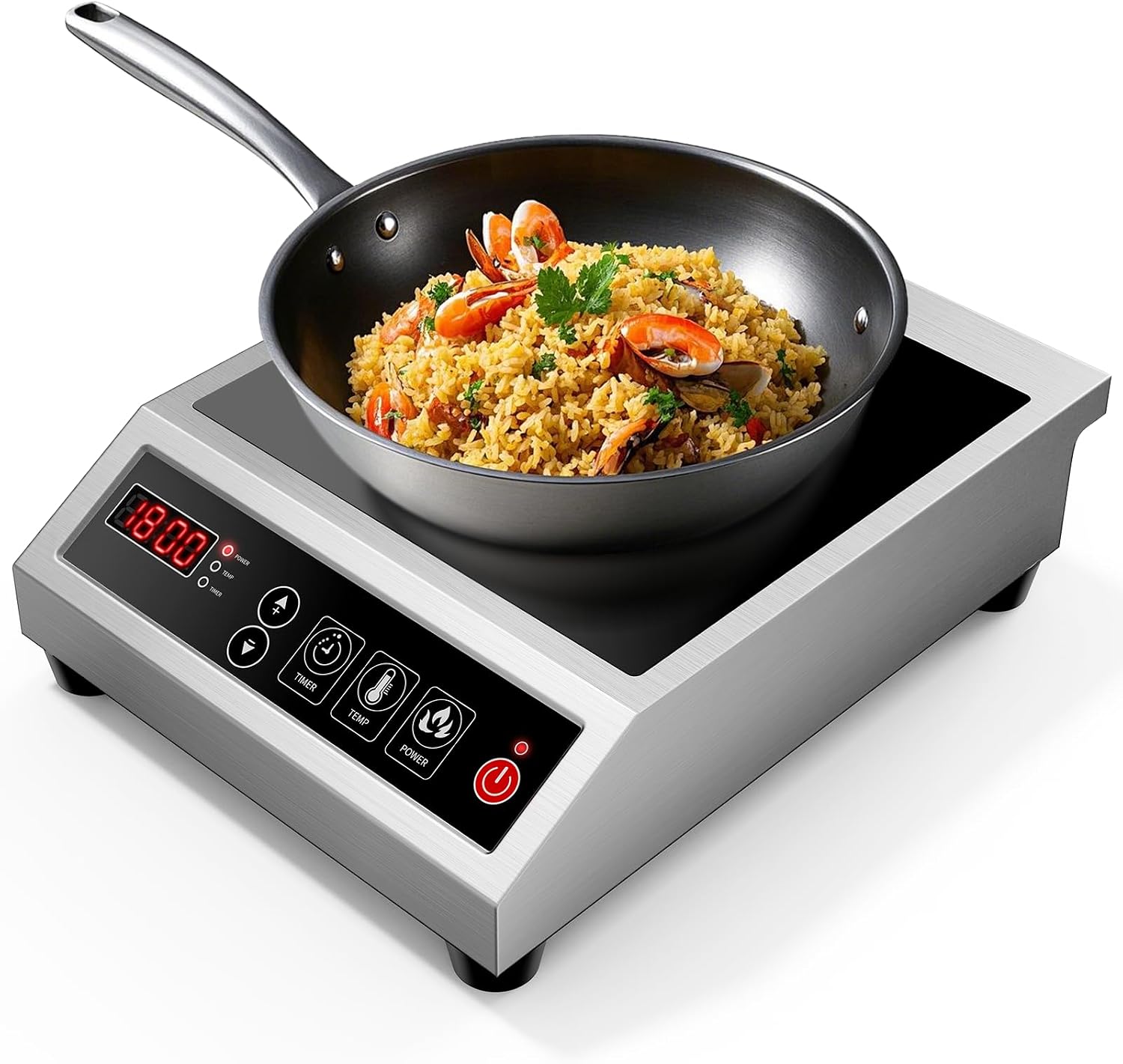 Induction Cooktop Commercial 1800W, Portable Countertop Burner with 8' Fast Heating Coil, 11 Temp/Power Levels, 24H Timer Stainless Steel Electric Stove for for RV Home Kitchen