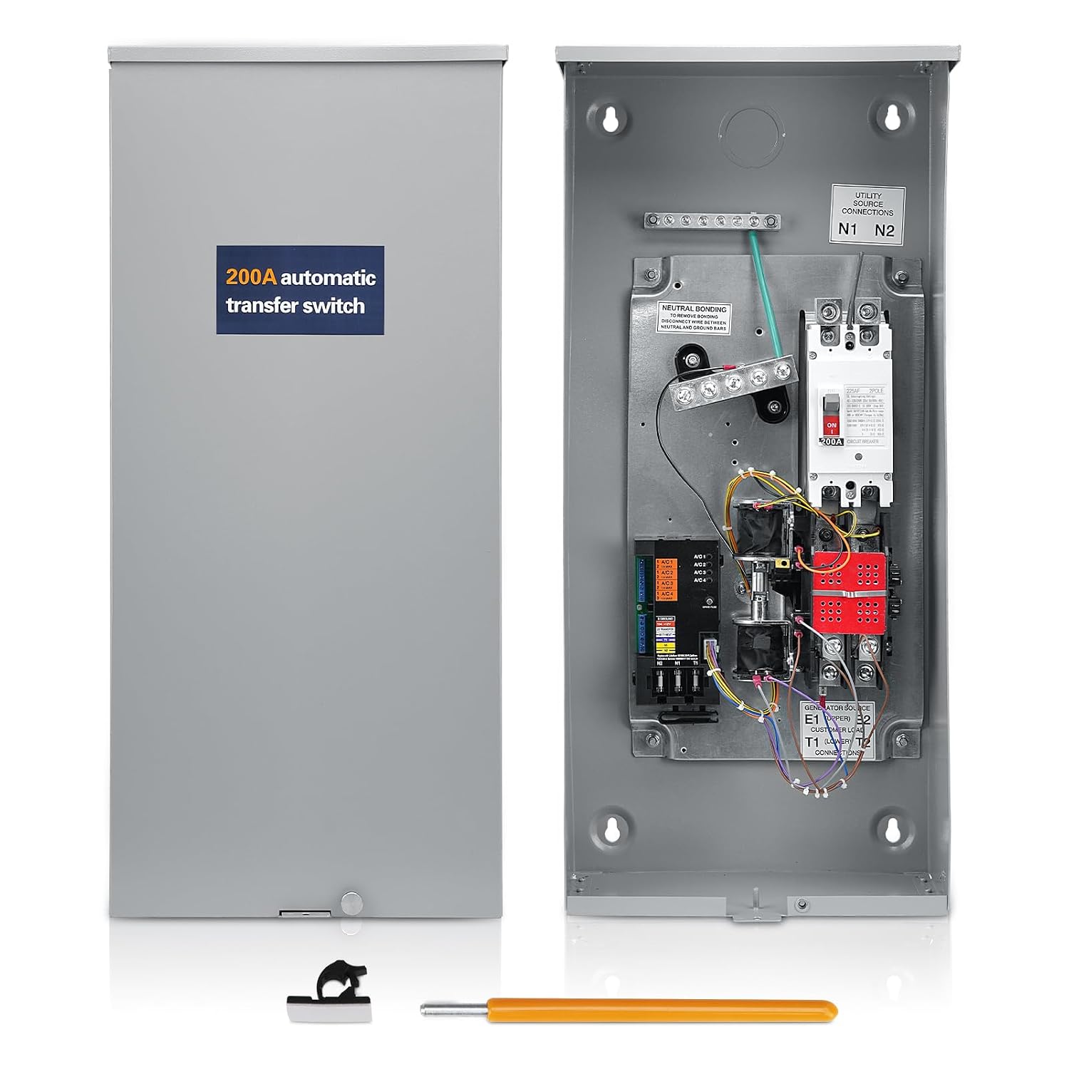 200 Amp Single Phase Generator Automatic Transfer Switch for RXSW200A3,NEMA 3R Outdoor Rated Aluminum Enclosure Power Management Replacement Compatible with Evolution or Nexus Generator Controllers