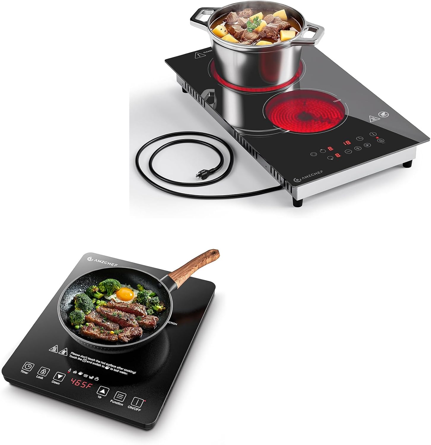 AMZCHEF 2-Burner-Electric-Cooktop & AMZCHEF Portable Induction Cooktop