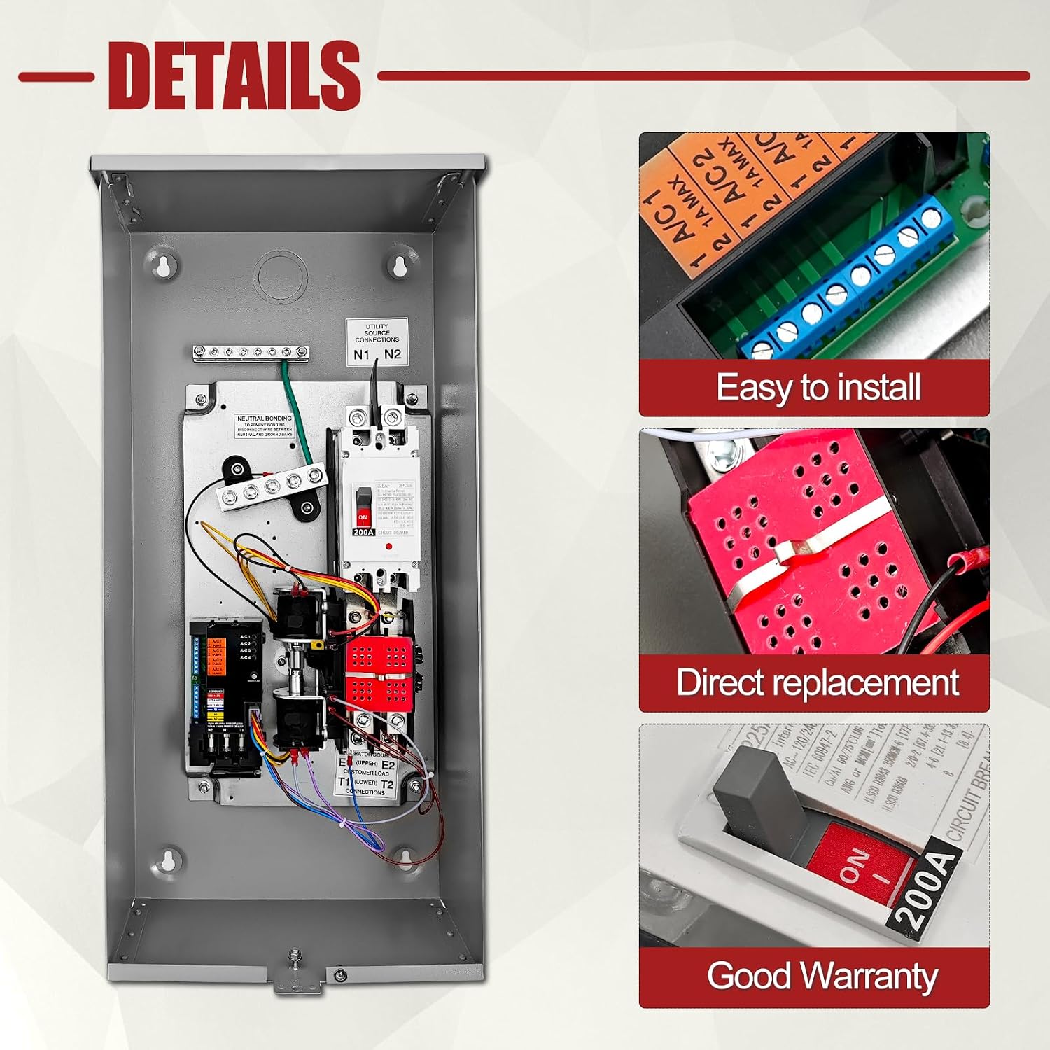 200 Amp Automatic Transfer Switch w/Power Management Replacement for Generac RXSW200A3 Single Phase Transfer Switch NEMA 3R 8-24KW Outdoor Rated Aluminum Enclosure for Indoor and Outdoor Use