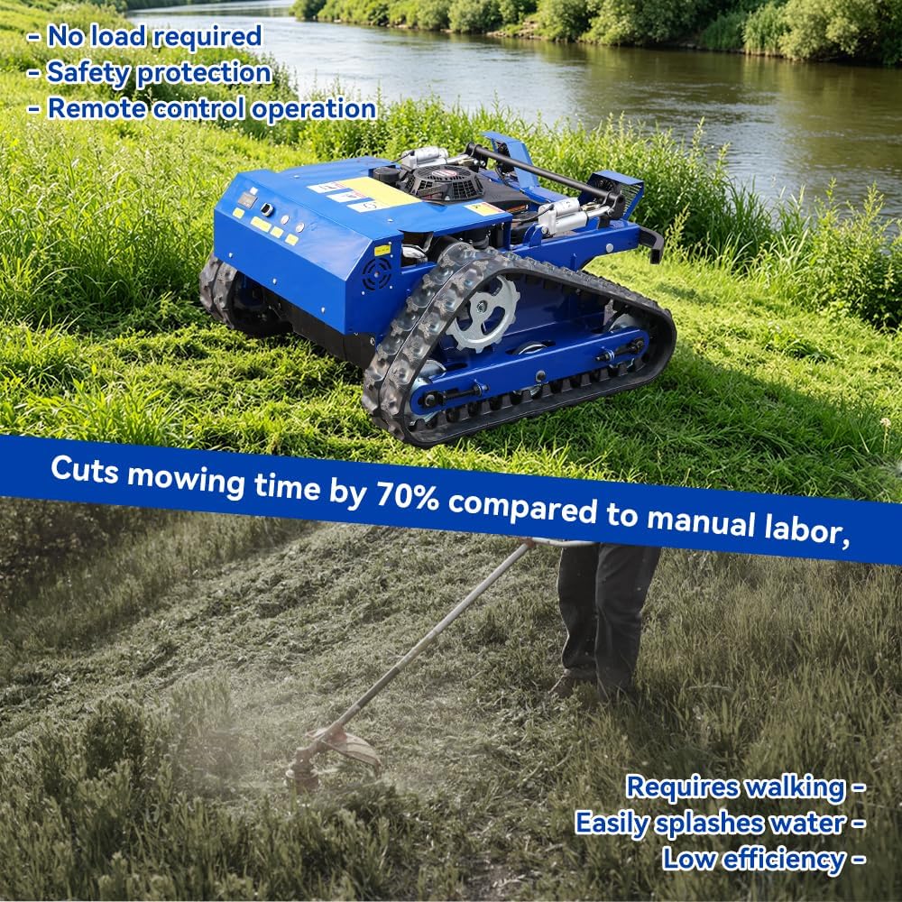 Remote-Controlled Lawnmower, 9HP Tracked Lawnmower, 22-Inch Mowing Width, Remote Start/Stop Control, Suitable for Farms, Gardens, Riverbanks, Lawns