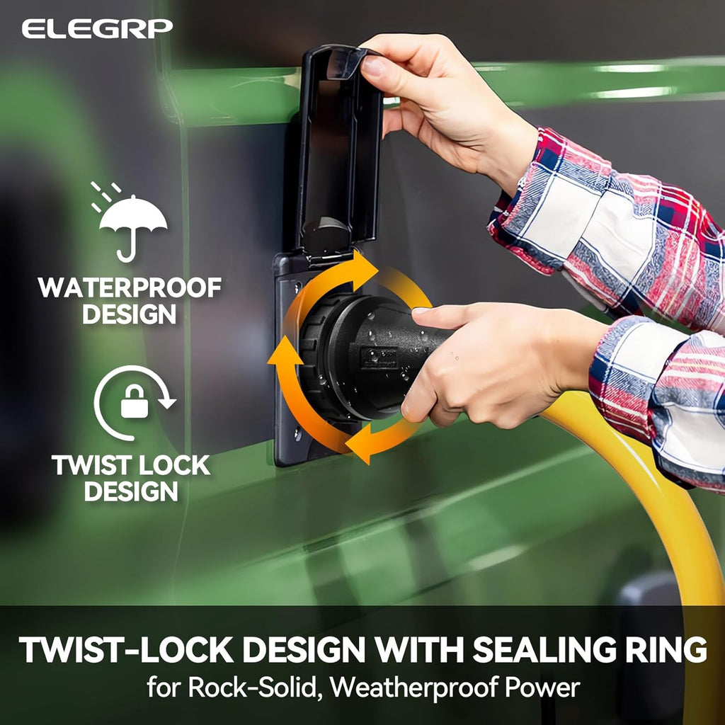 ELEGRP 50 Amp RV/Generator Extension Cord, 25FT NEMA 14-50P to SS2-50R Twist Lock, 6/3+8/1 Gauge STW, Heavy Duty 50A RV Power Cord for Camper/Generator/House, UL Standard Compliant, 3-Year Support