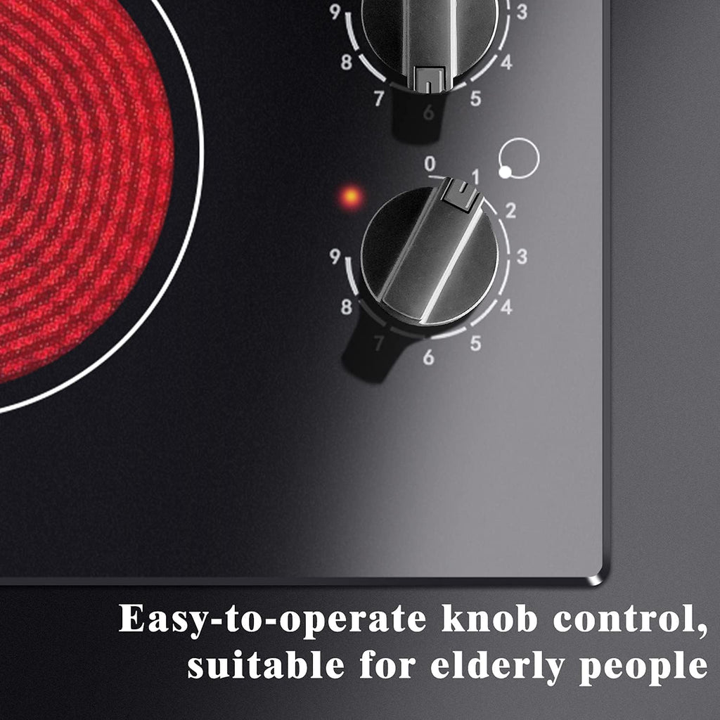 Karinear 4 Burner Electric Cooktop 24 Inch, Built-in Stove Top, 220-240v Radiant Cooktop with Knob Control, Residual Heat Indicator, Over-Temperature Protection, Hard Wire(No Plug)