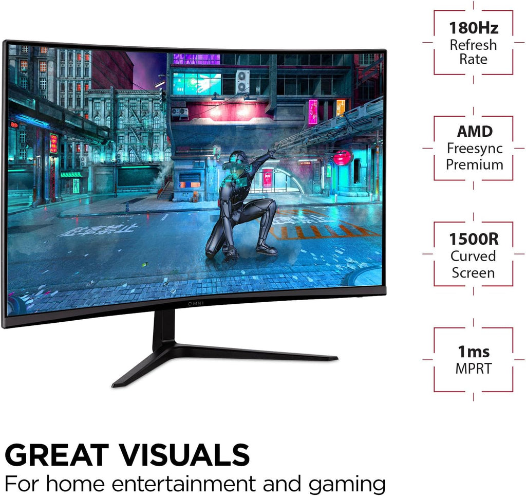 ViewSonic VX3218-PC-MHD 32 Inch 1080p Curved Gaming Monitor, 180Hz and 1ms for Smooth Gameplay, FreeSync Premium and Eye Care Technology, HDMI, and DisplayPort Inputs