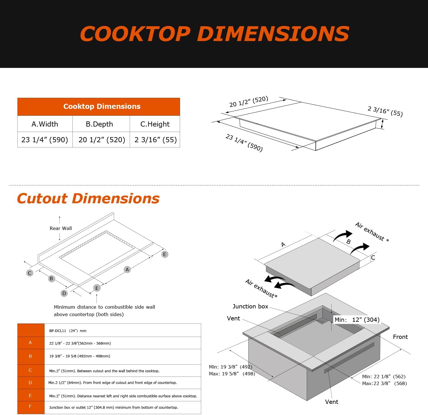 24 Inch Induction Cooktop 4 Burners, Flat Glass Top Electric Stove Hob with Bridge-SYNC, 3 Preset Modes Booster, Timer, Pause, Child Lock, Drop in, 208~240V/40A, Black