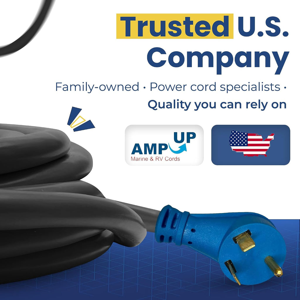 Amp Up 30 Amp Generator Cord, 75ft Heavy Duty NEMA 30amp Generator Power Cord/ 3 Prong Extension Cable with TT-30 Molded Ends, Stow 3C Cable, and UL Listed from US Company