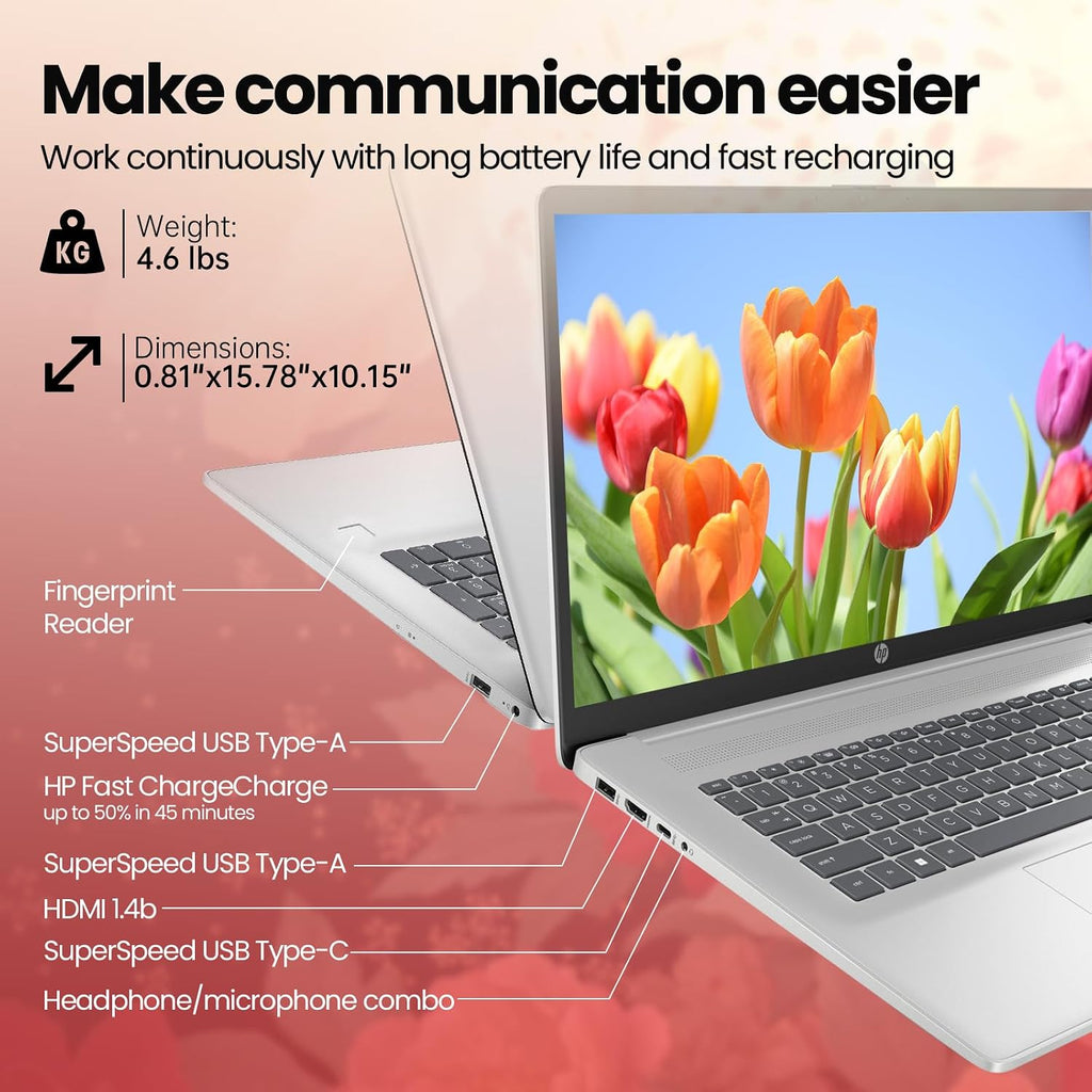 HP 17.3-inch Business Laptop 2026, Intel 10-Core i5-1334U, 20GB RAM, 512GB SSD, 17.3' FHD Anti-Glare Display, Backlit Keyboard, Fingerprint Reader, Wi-Fi 6, Windows 11 Pro, Business & Student Notebook