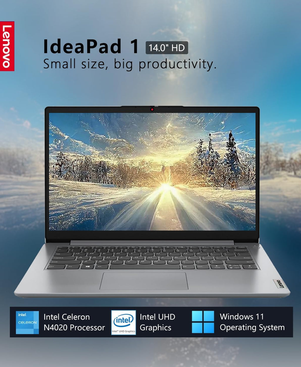 Lenovo IdeaPad 1 14 Laptop, 14.0' HD(1366 x 768) Screen, Intel Celeron N4020, 4GB RAM, 256GB Storage(128GB eMMC+128GB Card), Intel UHD Graphics 600, Win 11, Cloud Grey, W/GaLiMu