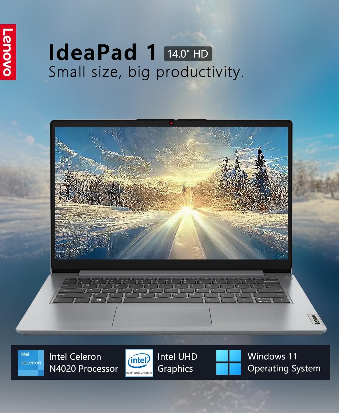 Lenovo IdeaPad 1 14 Laptop, 14.0' HD(1366 x 768) Screen, Intel Celeron N4020, 4GB RAM, 256GB Storage(128GB eMMC+128GB Card), Intel UHD Graphics 600, Win 11, Cloud Grey, W/GaLiMu