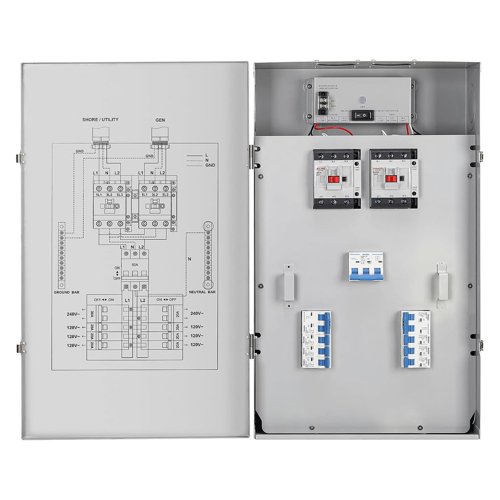 50A Automatic Transfer Switch Kit, IP65 Waterproof Rating for Indoor & Outdoor Use, Automatic Power Conversion to Ensure Continuous Power Supply for 120/240 VAC Pumps, Lights, Stoves