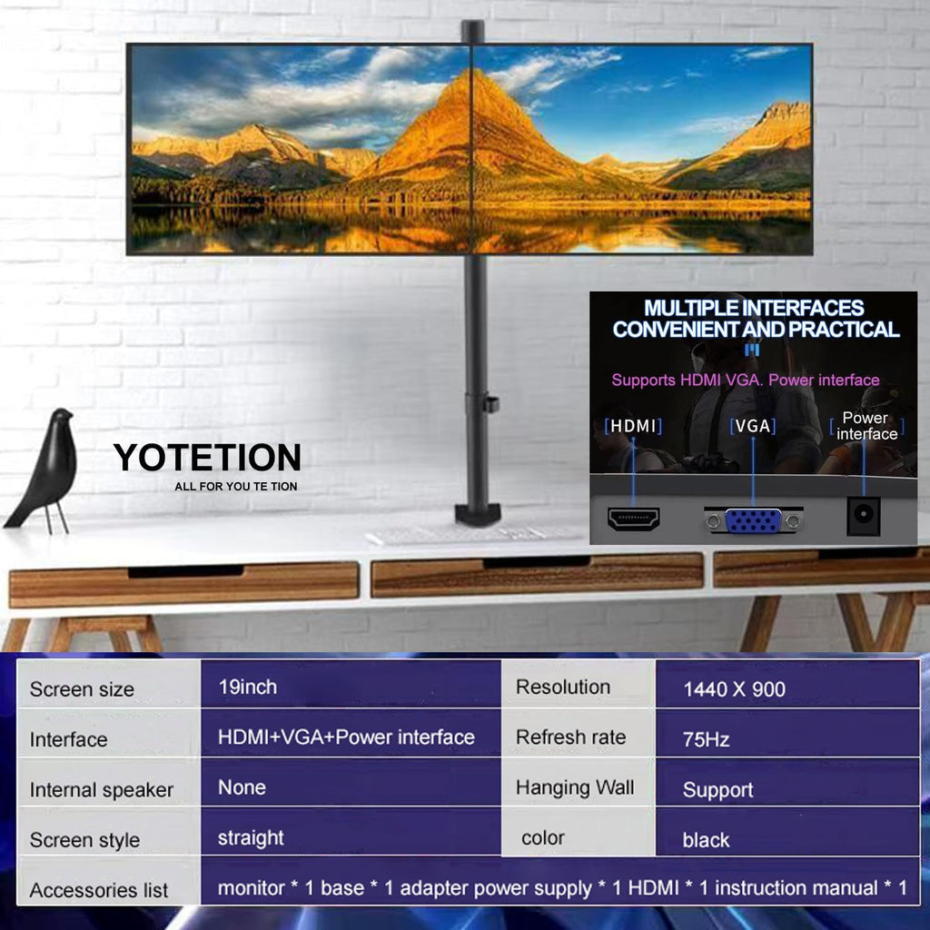19 inch HD (1440x 900) Monitor,2Packs 60Hz Refresh Rate, HDMI x1, Small Thin Monitor for laptops, Computers and desktops,LED Display, VGA/HDMI Connection.