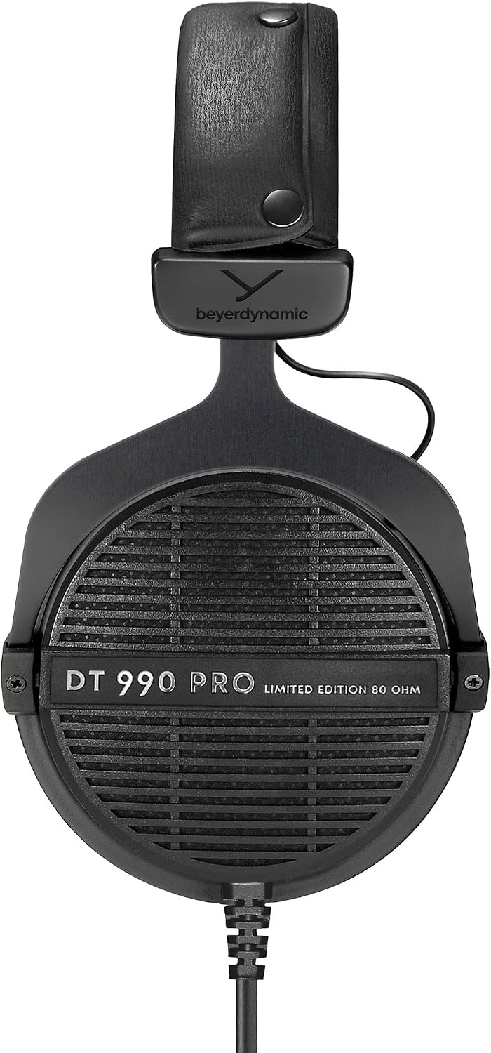 beyerdynamic DT 990 PRO Over-Ear Studio Monitor Headphones - Open-Back Stereo Construction, Wired (80 Ohm, Black (Limited Edition)) (Renewed)