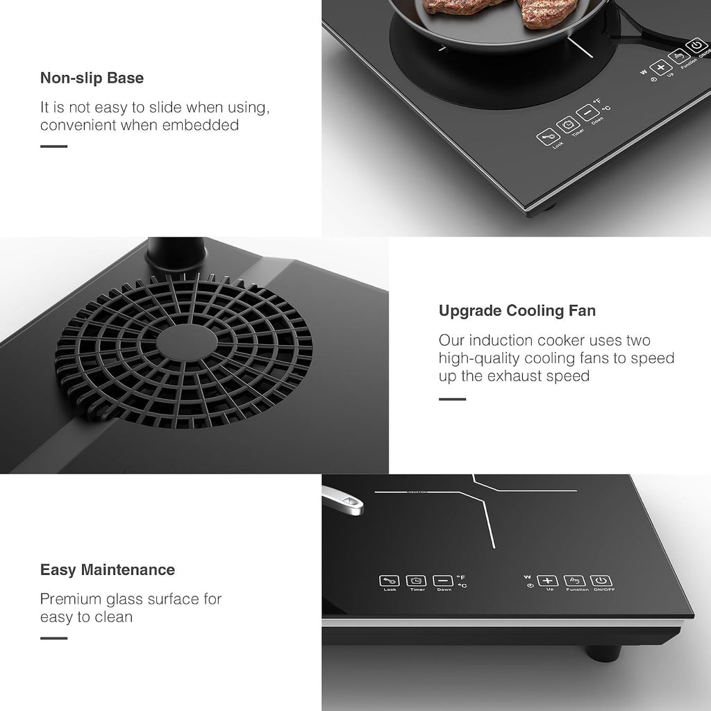 VBGK Double Induction Cooktop,110V 4000W Electric burner,2 burner Hot Plate LED Sensor Touch Energy-Saving induction stove top with Child Safety Lock & Timer 2 burner induction cooktop