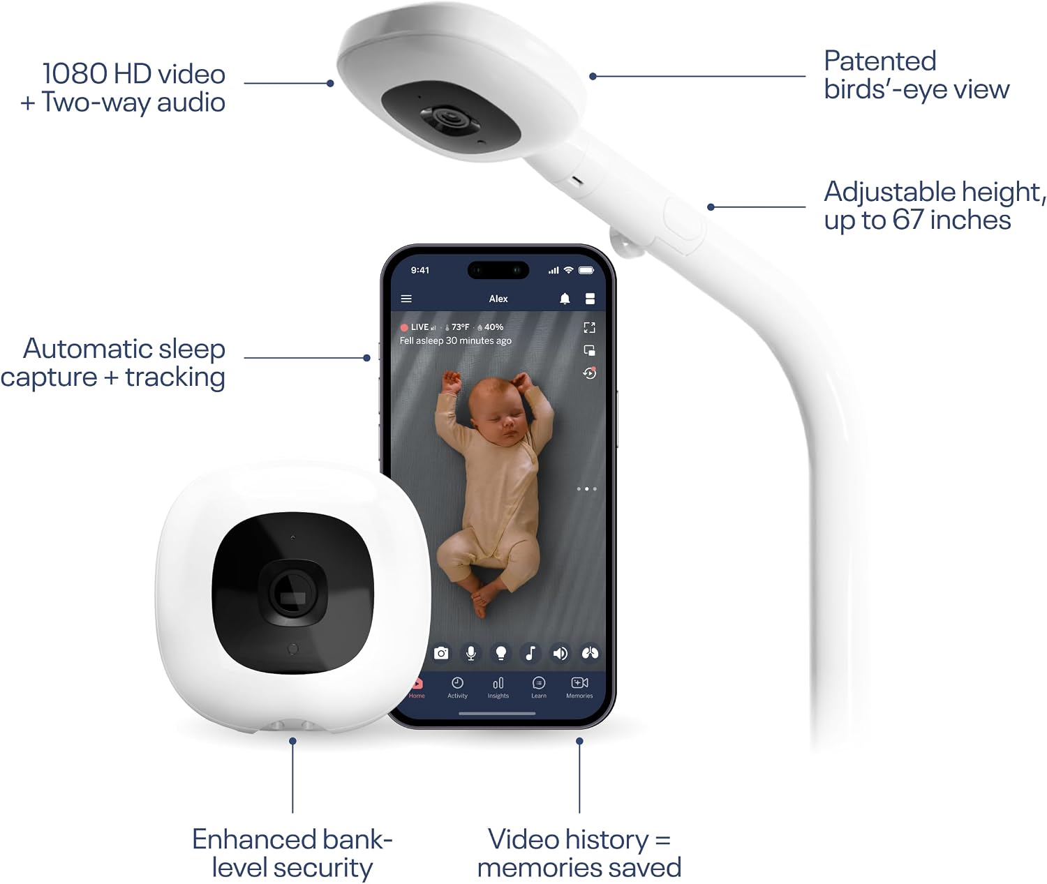Nanit Pro Smart Baby Monitor - 1080p Wi-Fi Video Camera, 2-Way Audio, See Your Baby from Anywhere, Sound/Motion/Cry Notifications, Night Vision