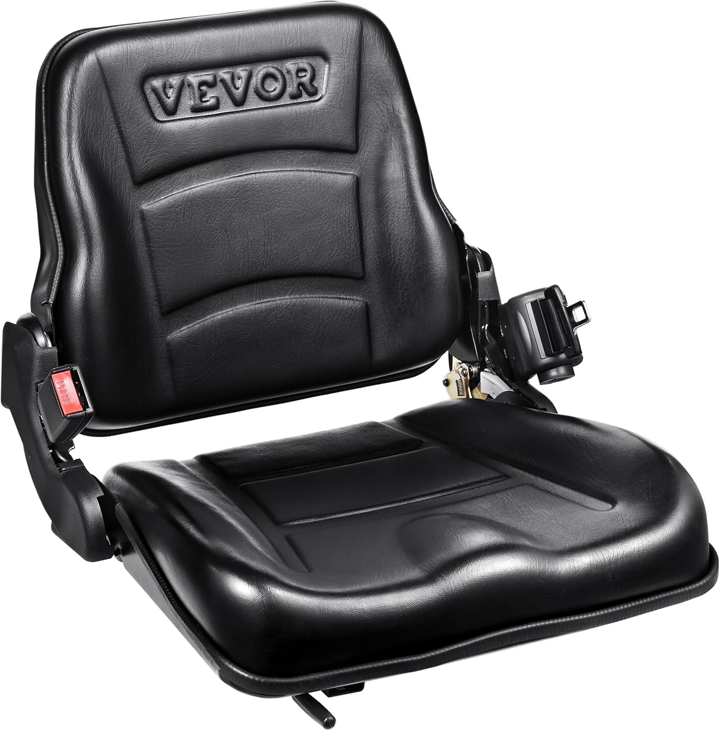 VEVOR Universal Forklift Seat, Tractor Seat with Adjustable Backrest & Safety Belt, Secure Micro Switch Design, Wear-Resistant PVC Mower Seat for Tractor Excavator, Skid Loader